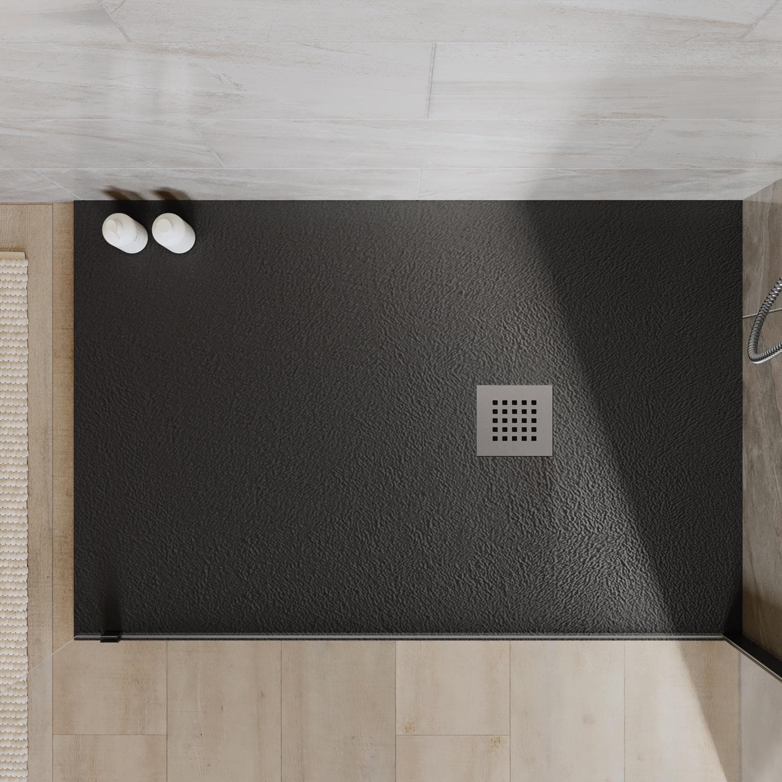 Piatto doccia 120x80 cm antracite effetto pietra riducibile - Liat