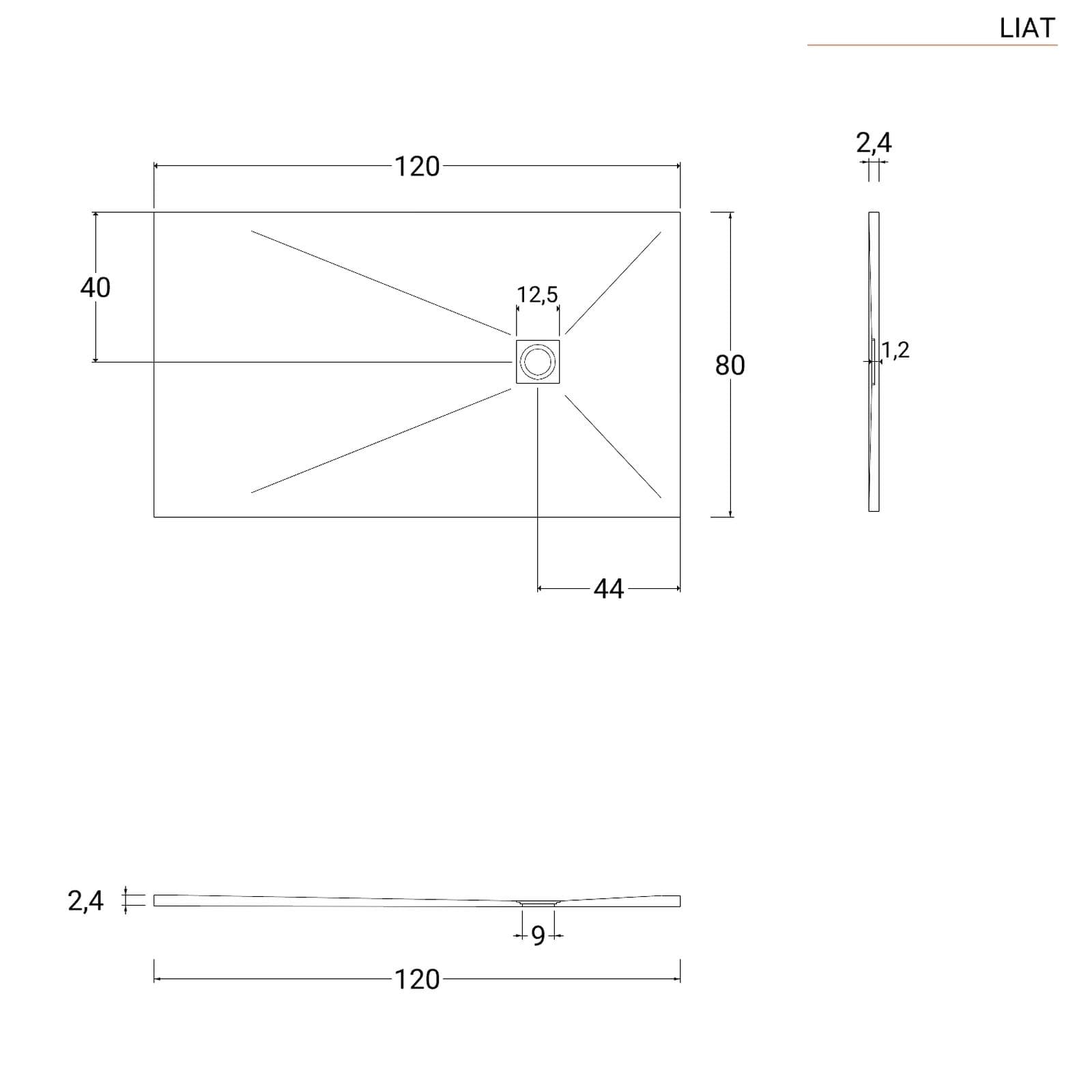 Piatto doccia 120x80 cm antracite effetto pietra riducibile - Liat