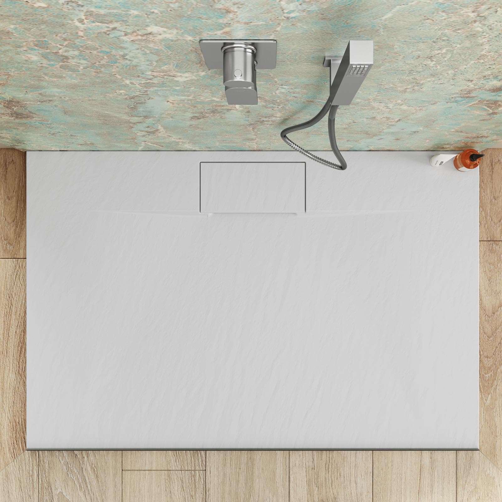 Piatto doccia 120x80 cm in resina effetto pietra ardesia bianco - Kalf Plus