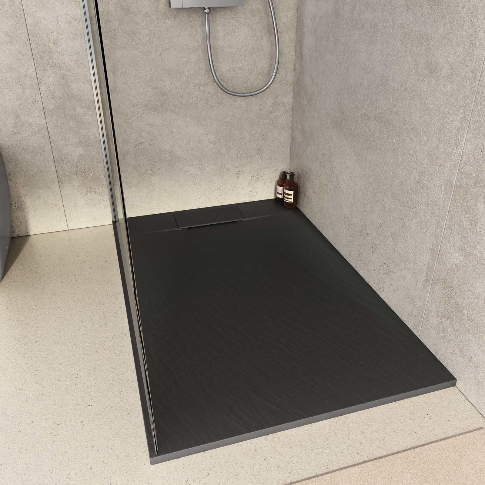 Piatto doccia 120x80 in resina effetto pietra ardesia nero - Kalf