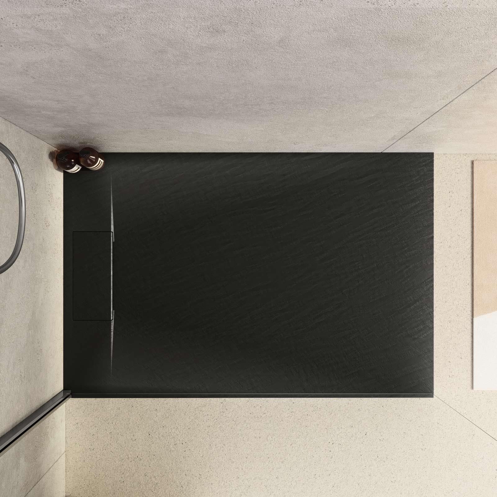 Piatto doccia 120x80 in resina effetto pietra ardesia nero - Kalf