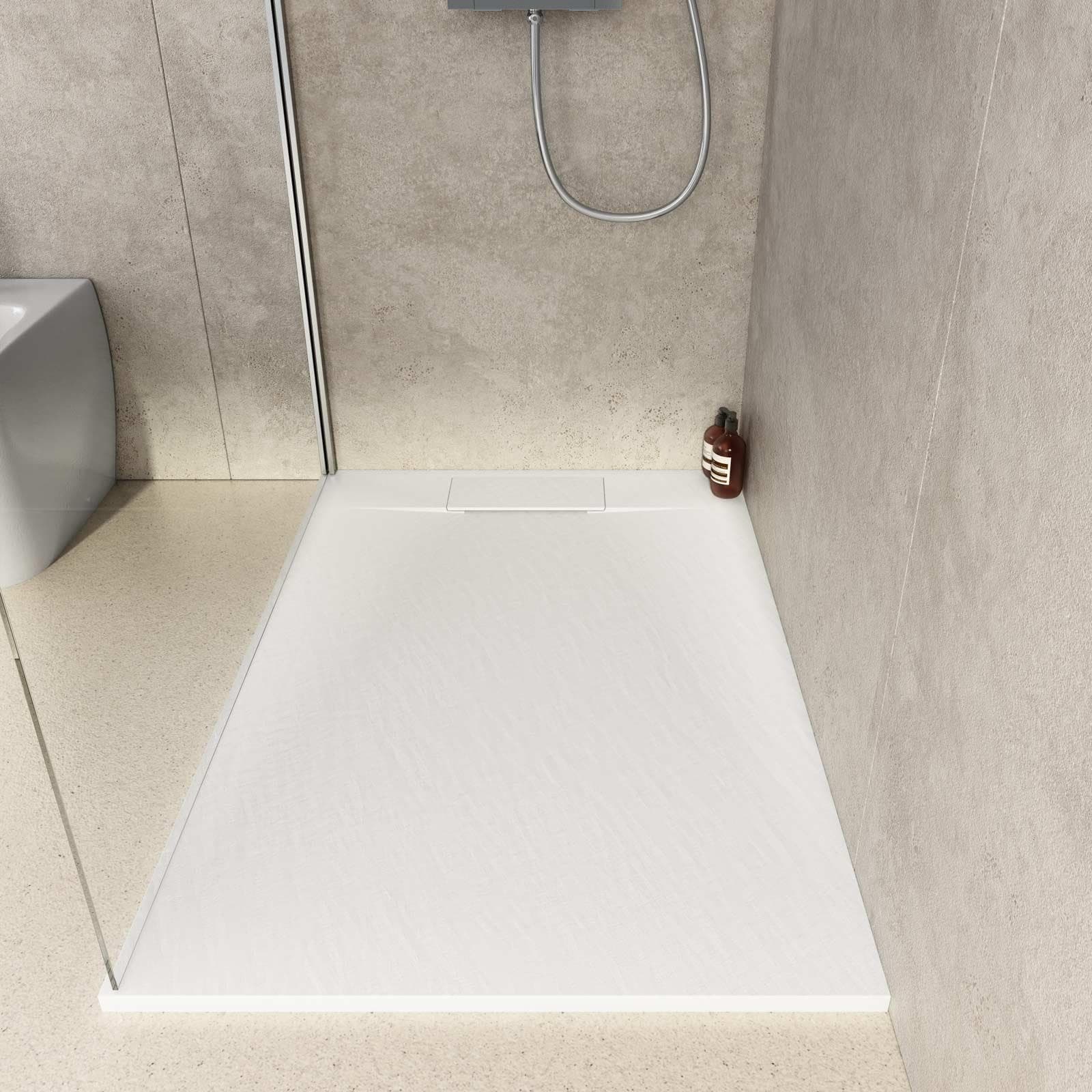 Piatto doccia 120x90 in resina effetto pietra ardesia bianco - Kalf