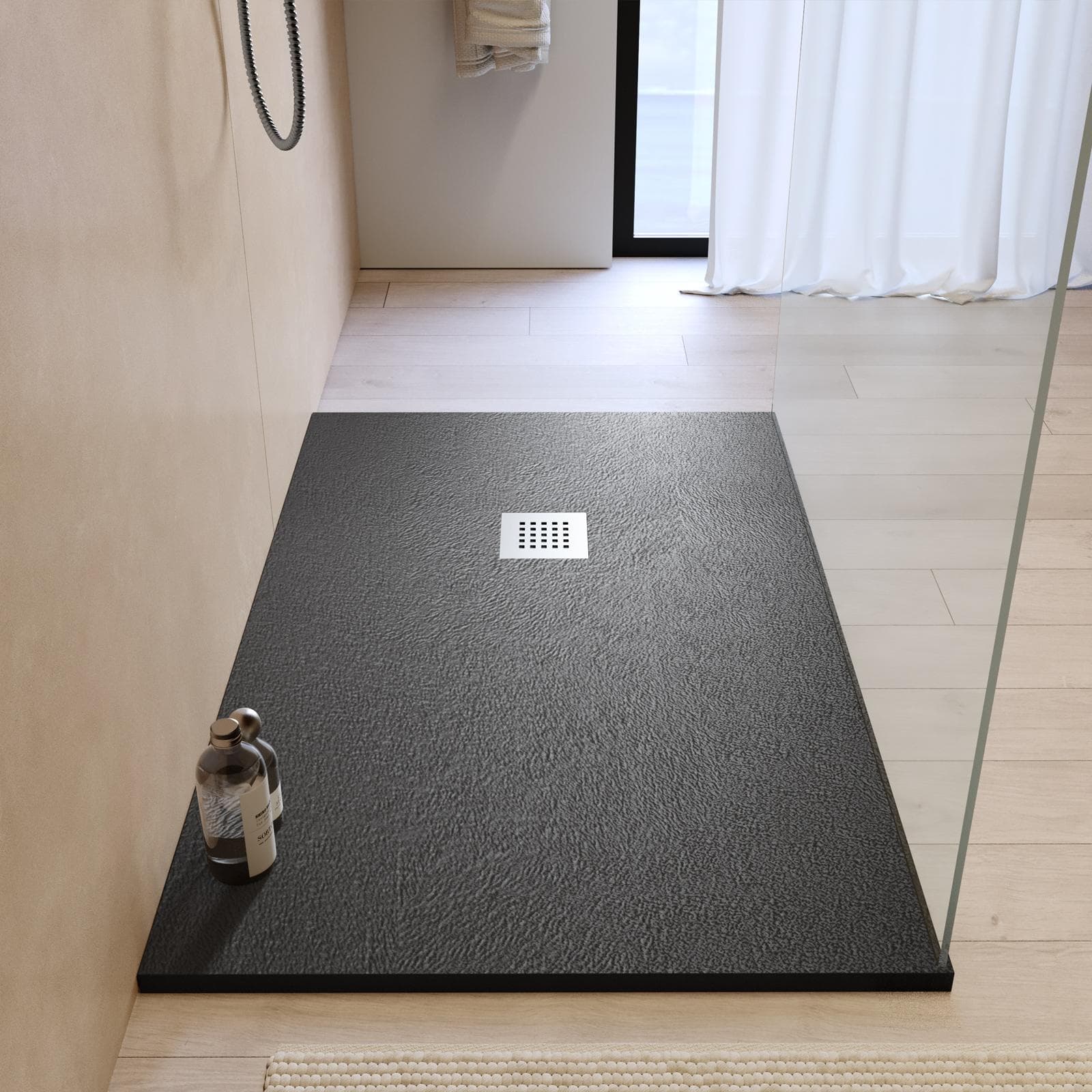 Piatto doccia 130x70 cm antracite effetto pietra riducibile - Liat
