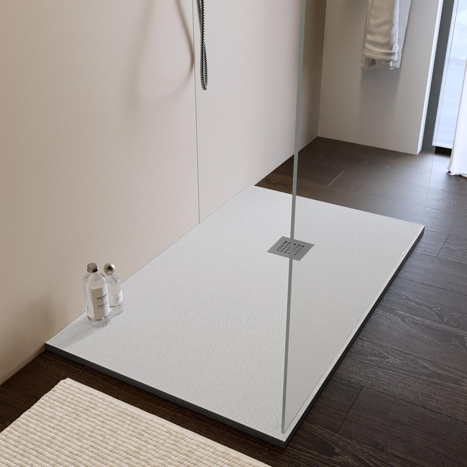 Piatto doccia 130x80 cm bianco effetto pietra riducibile - Liat