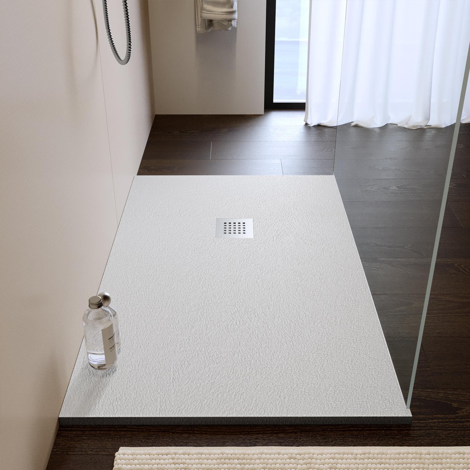 Piatto doccia 140x100 cm bianco effetto pietra riducibile - Liat
