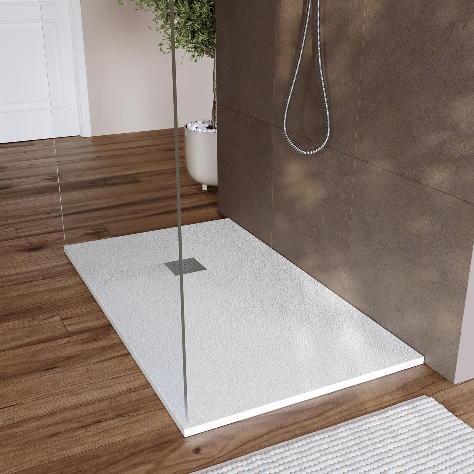 Piatto doccia 140x70 cm bianco effetto pietra riducibile - Liat
