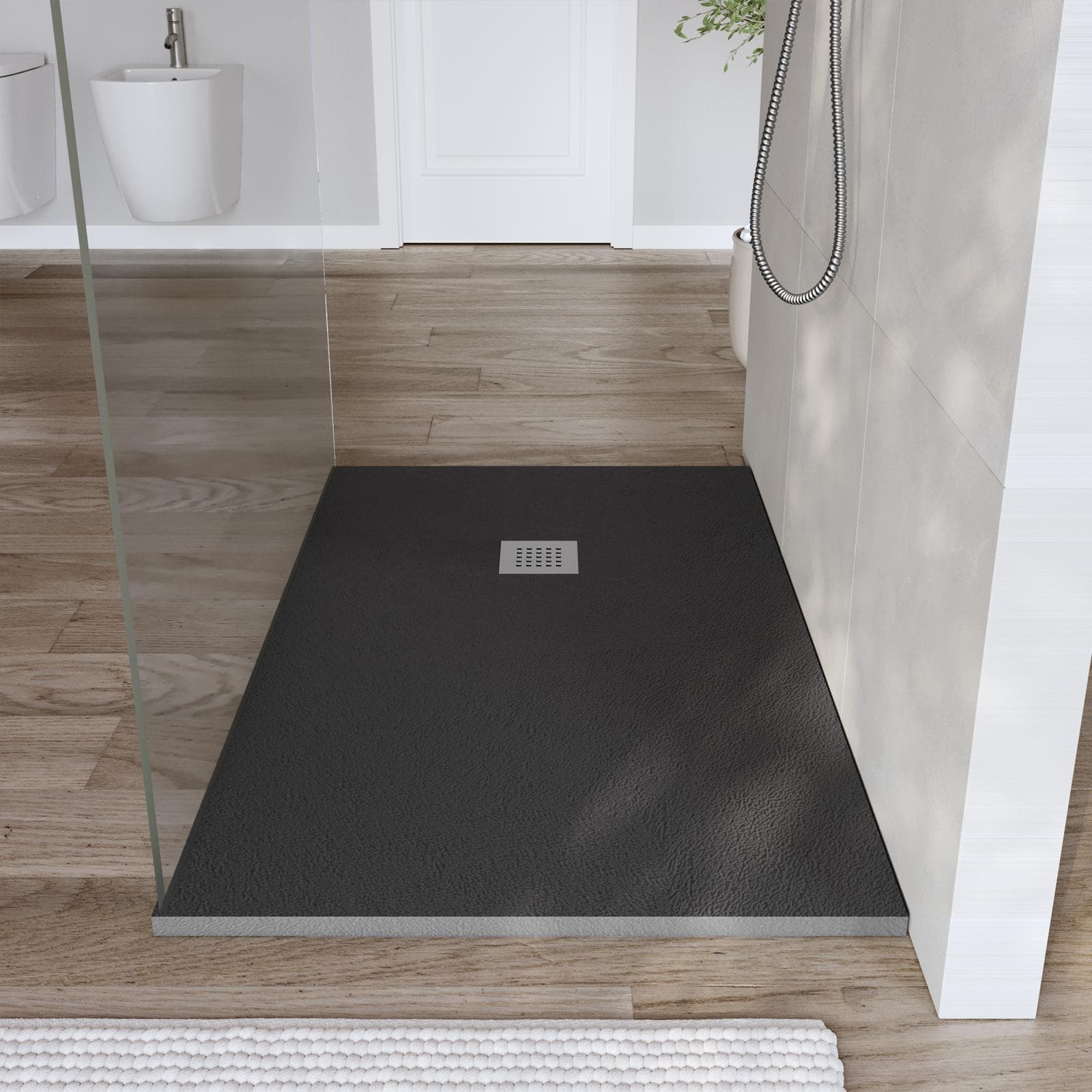 Piatto doccia 140x80 cm antracite effetto pietra riducibile - Liat