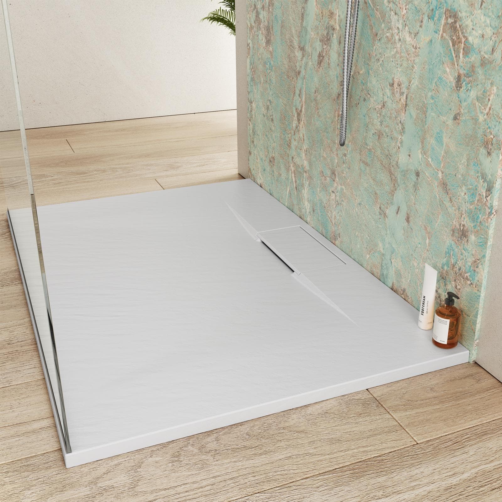 Piatto doccia 140x80 cm in resina effetto pietra ardesia bianco - Kalf Plus