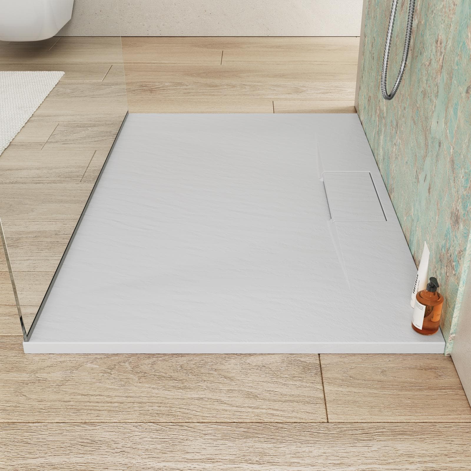 Piatto doccia 140x80 cm in resina effetto pietra ardesia bianco - Kalf Plus