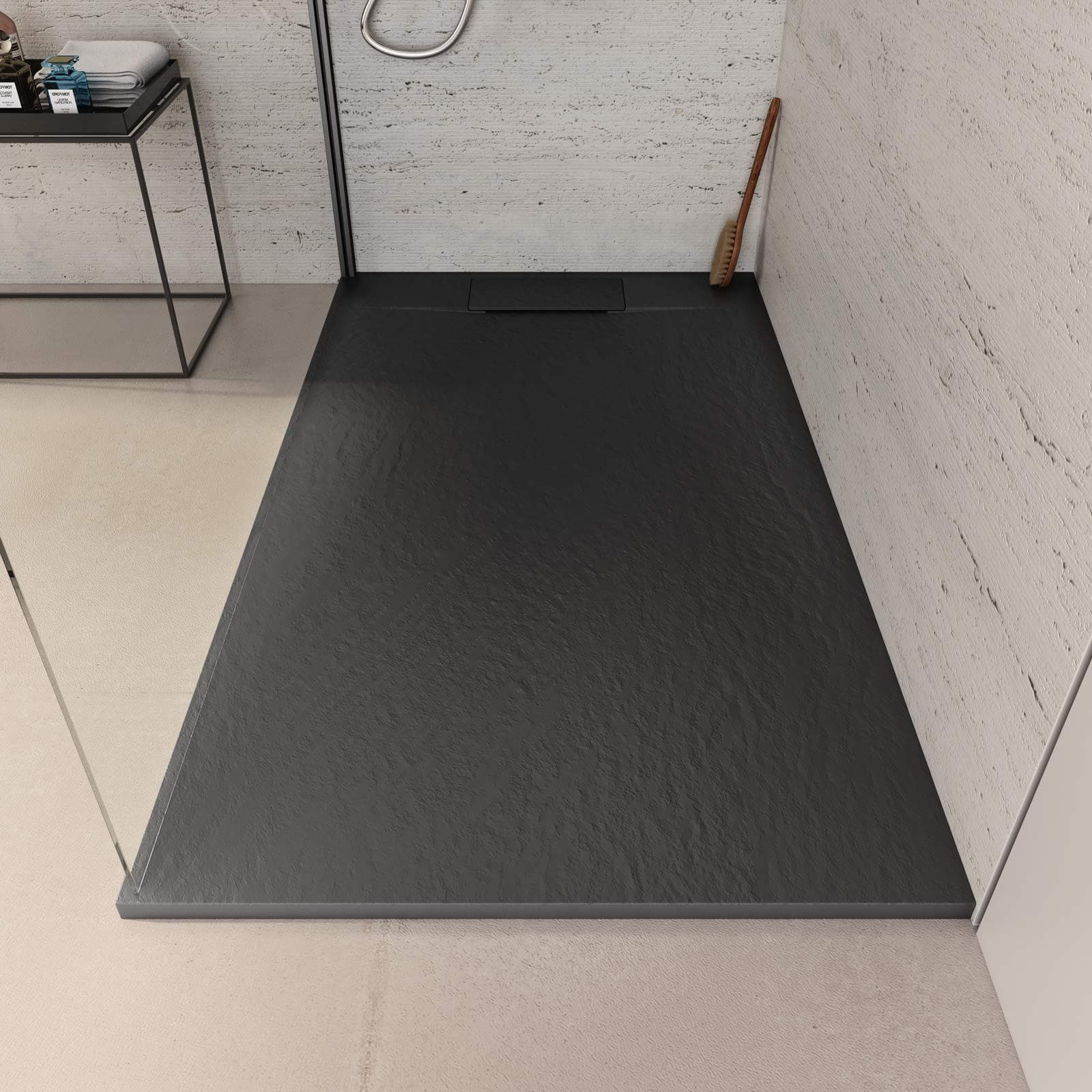 Piatto doccia 140x80 in resina effetto pietra ardesia nero - Kalf