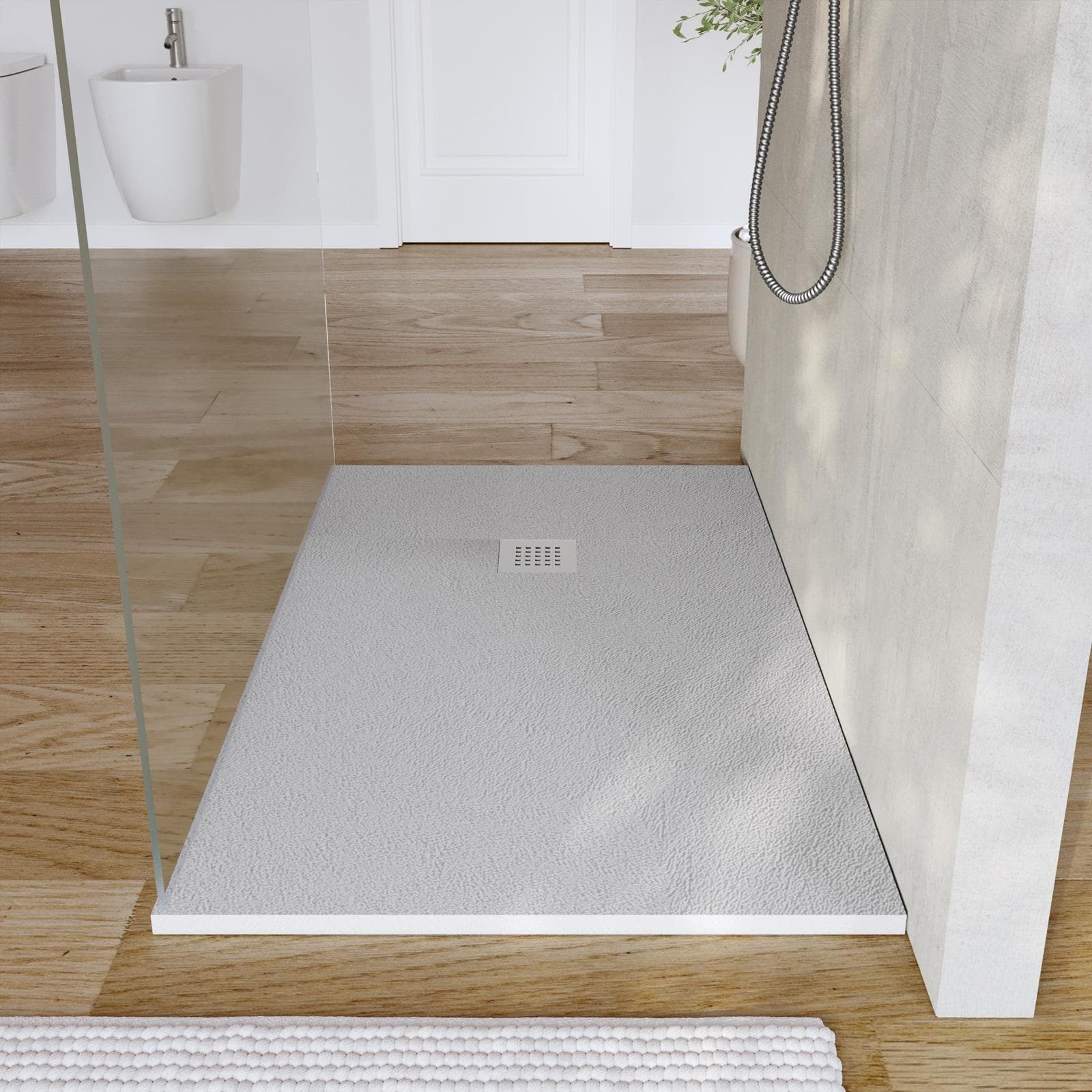 Piatto doccia 140x90 cm grigio effetto pietra riducibile - Liat