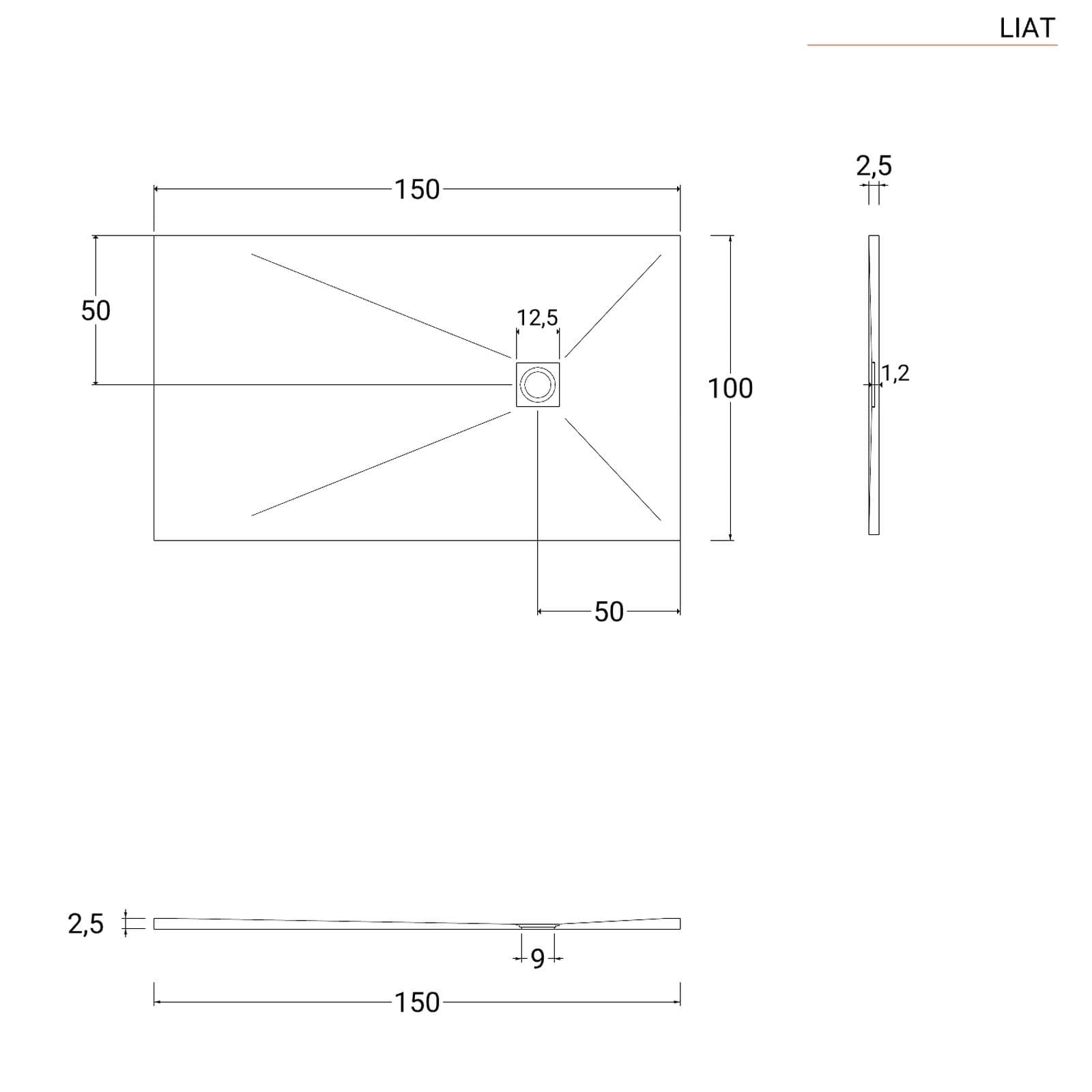 Piatto doccia 150x100 cm bianco effetto pietra riducibile - Liat