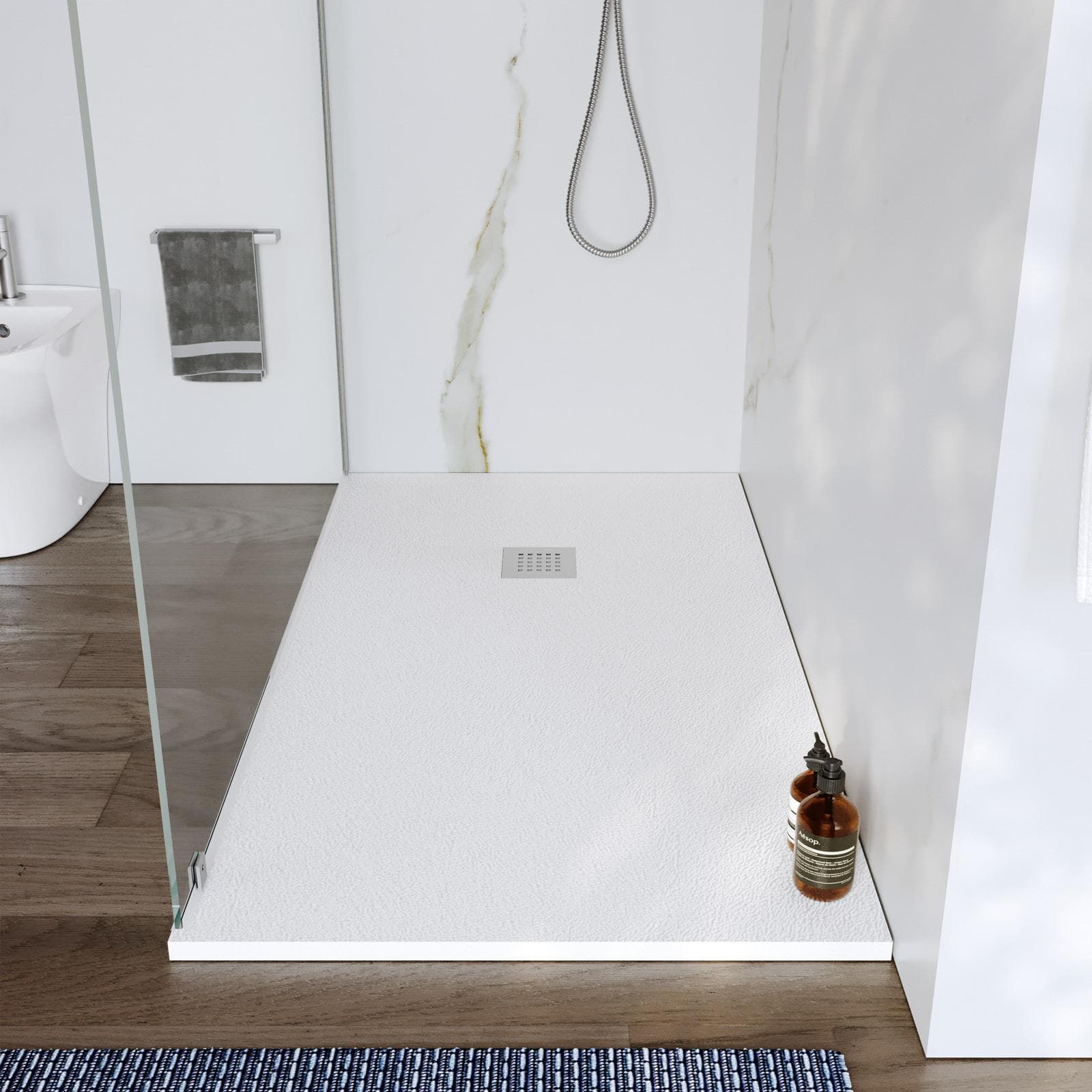 Piatto doccia 150x70 cm bianco effetto pietra riducibile - Liat