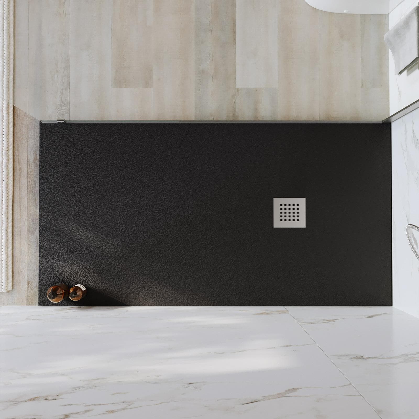 Piatto doccia 150x90 cm antracite effetto pietra riducibile - Liat