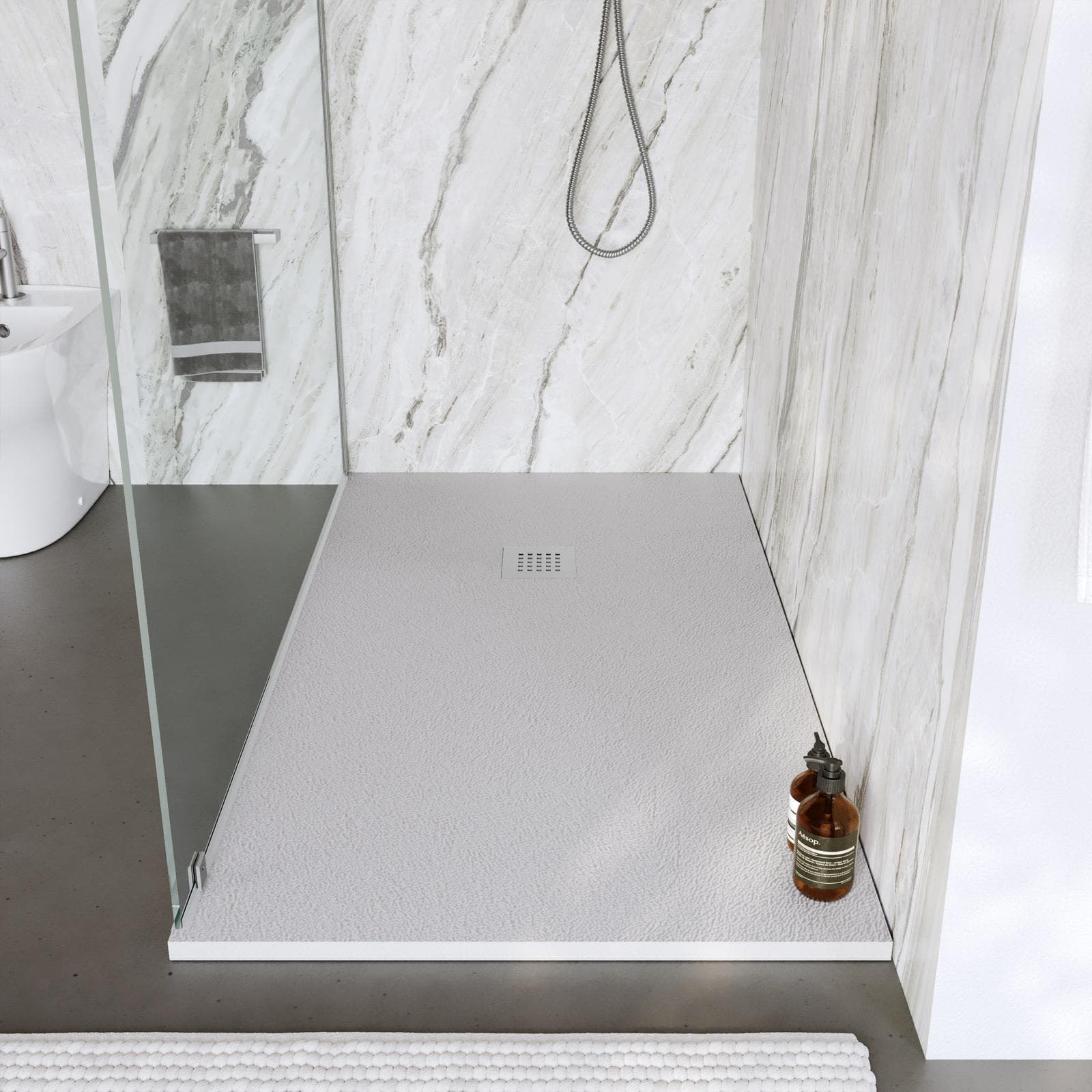 Piatto doccia 160x70 cm grigio effetto pietra riducibile - Liat