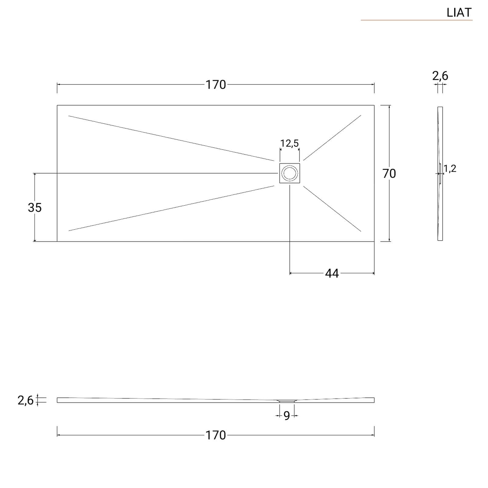 Piatto doccia 170x70 cm antracite effetto pietra riducibile - Liat