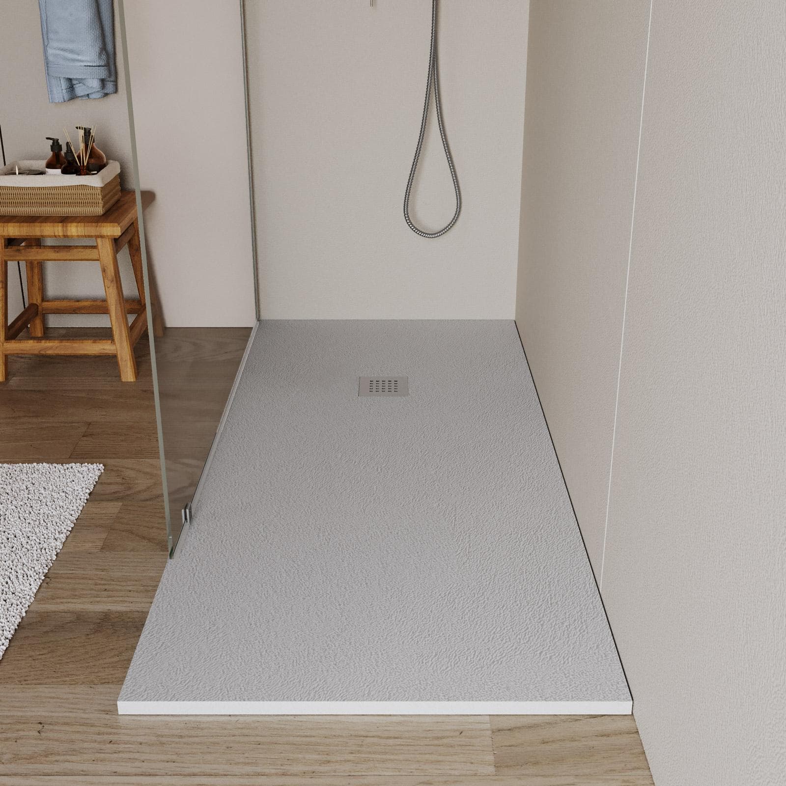 Piatto doccia 170x70 cm grigio effetto pietra riducibile - Liat