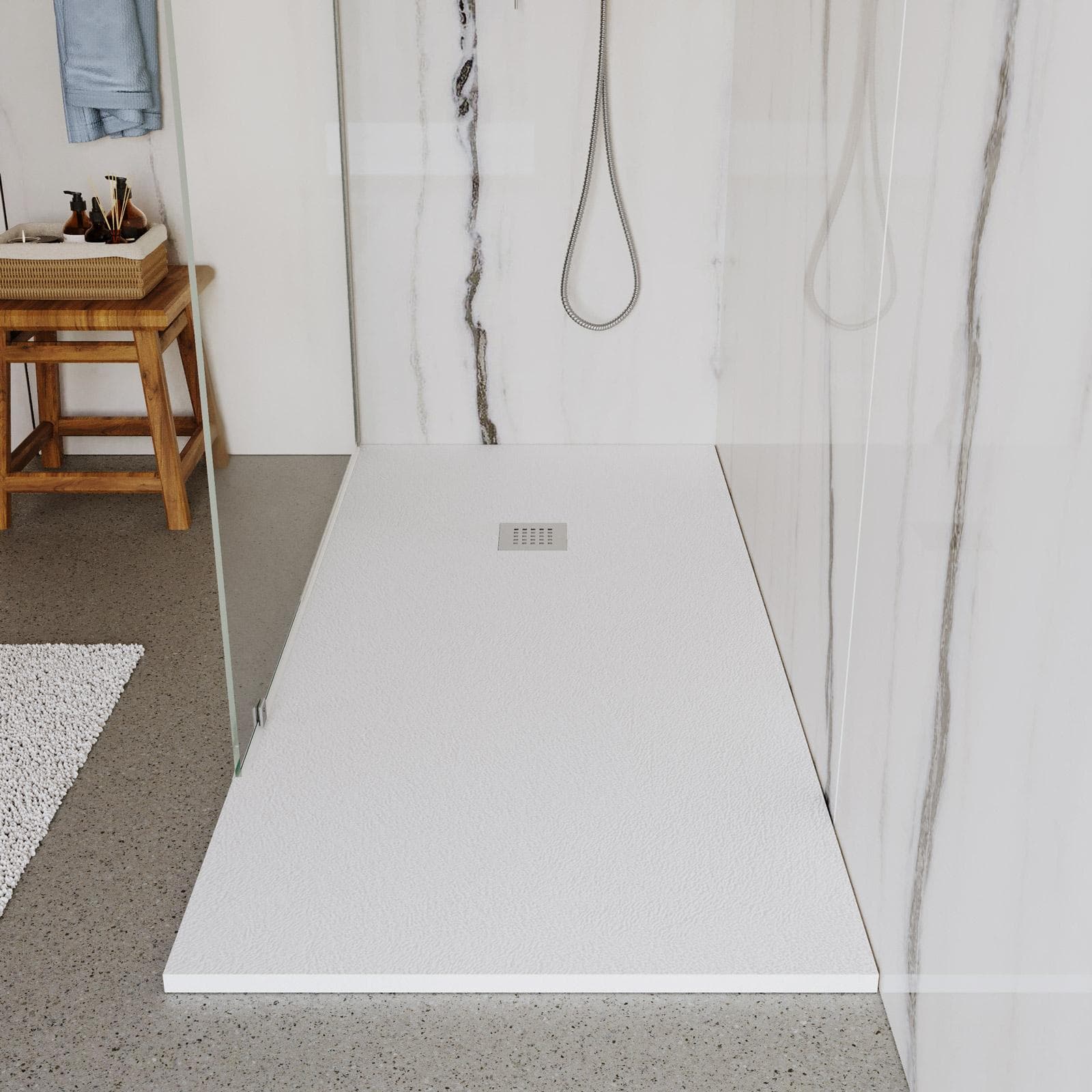 Piatto doccia 170x80 cm bianco effetto pietra riducibile - Liat
