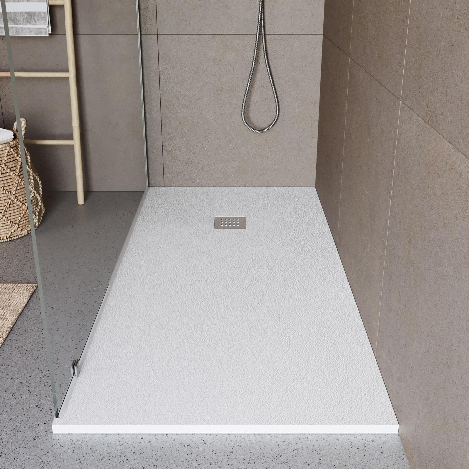 Piatto doccia 180x80 cm bianco effetto pietra riducibile - Liat