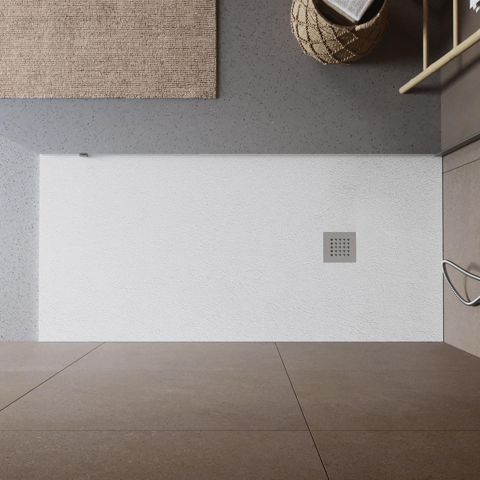 Piatto doccia 190x90 cm bianco effetto pietra riducibile - Liat