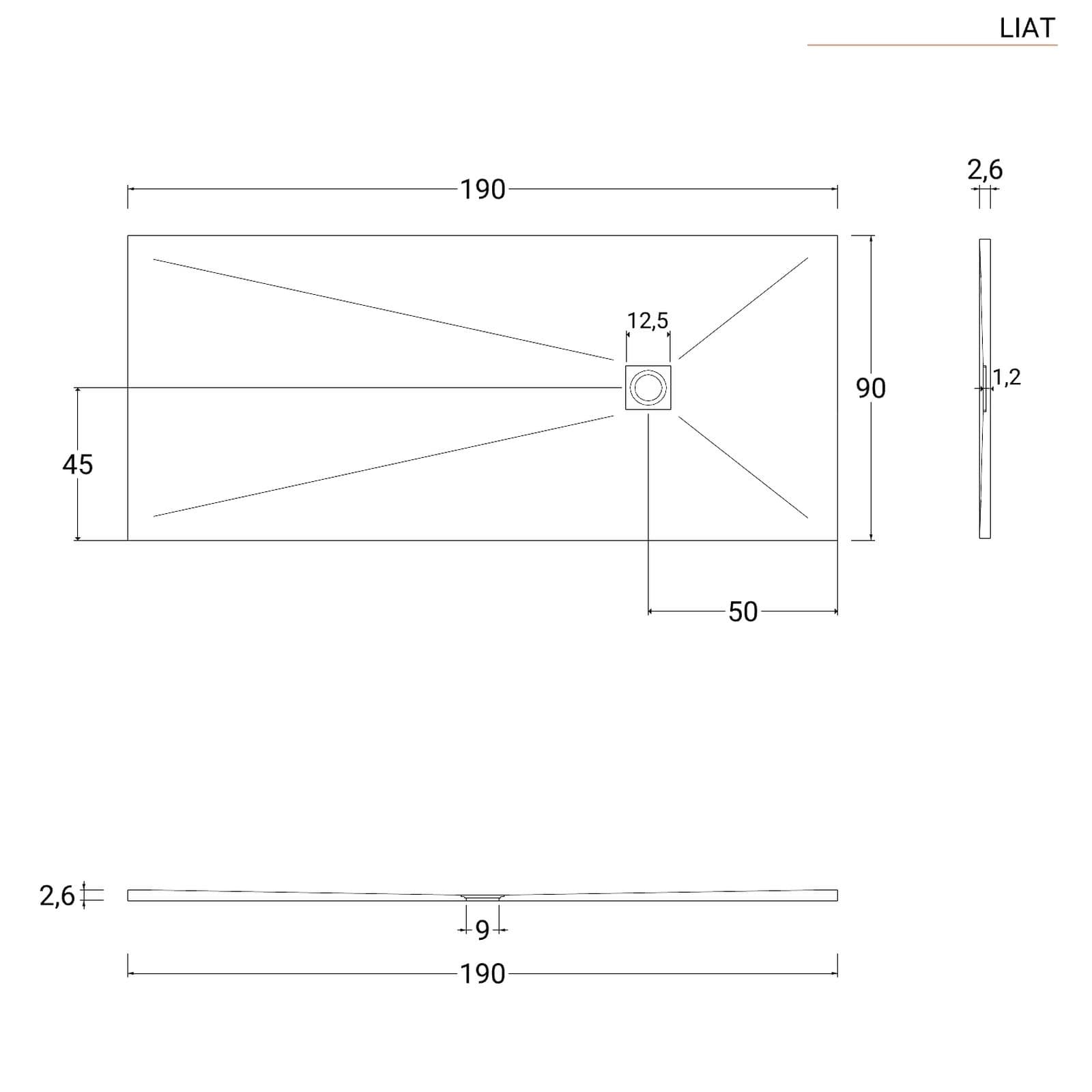 Piatto doccia 190x90 cm grigio effetto pietra riducibile - Liat