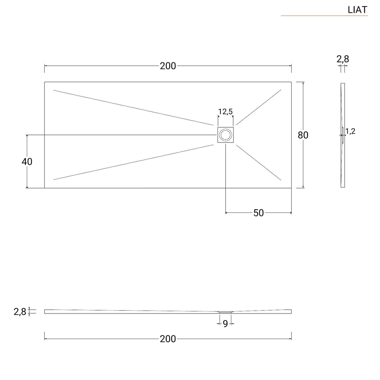Piatto doccia 200x80 cm bianco effetto pietra riducibile - Liat