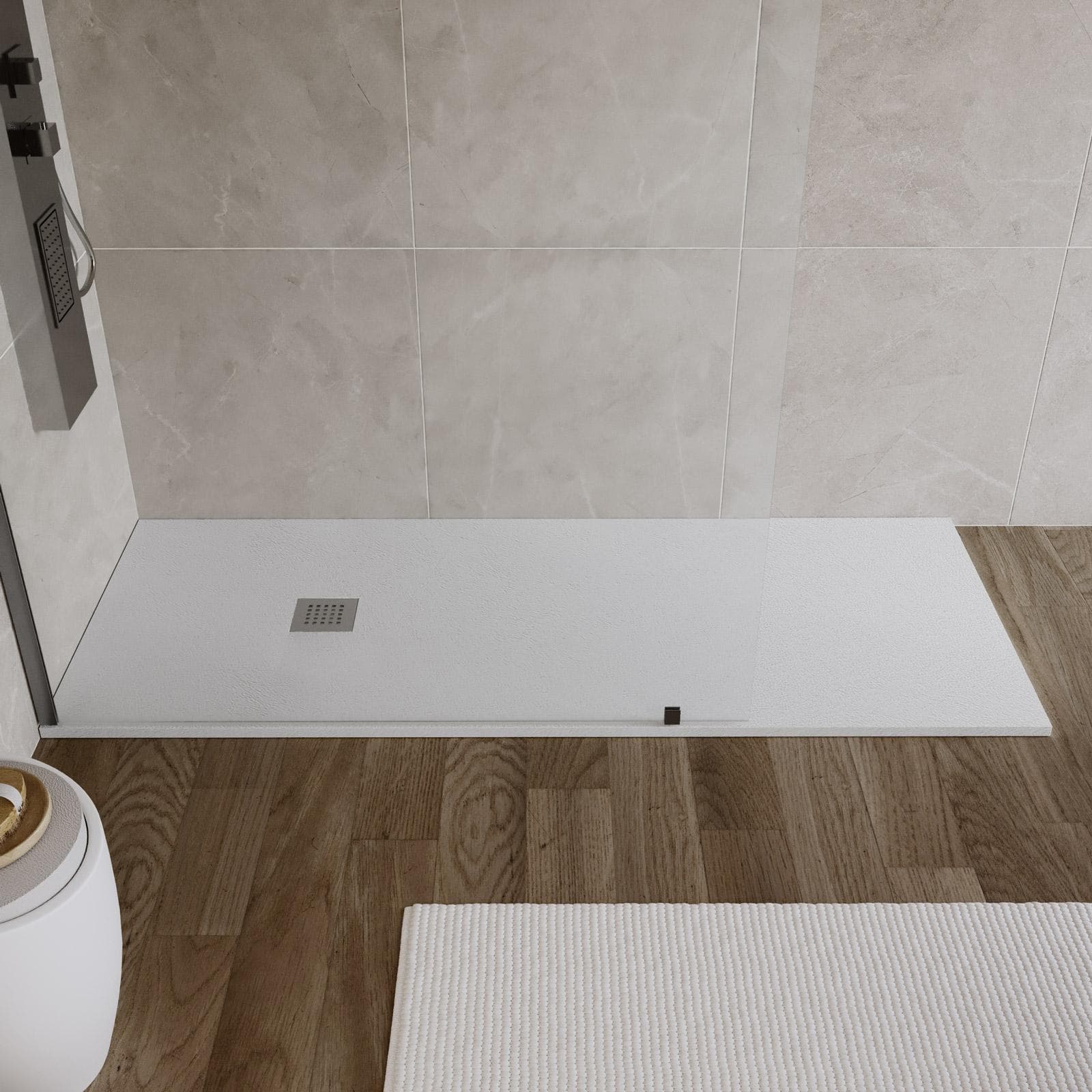Piatto doccia 200x90 cm bianco effetto pietra riducibile - Liat