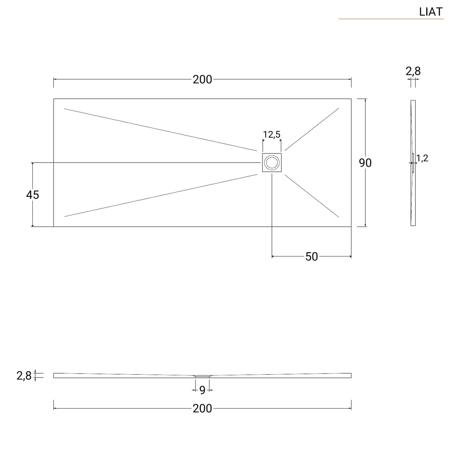 Piatto doccia 200x90 cm grigio effetto pietra riducibile - Liat