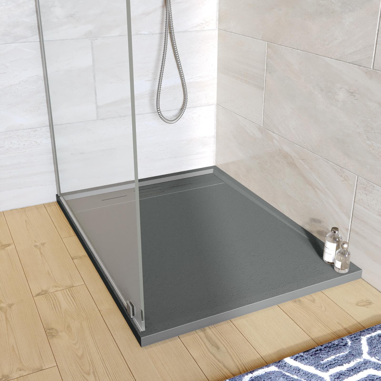 Piatto doccia 70x100 cm grigio scuro effetto pietra riducibile - Block