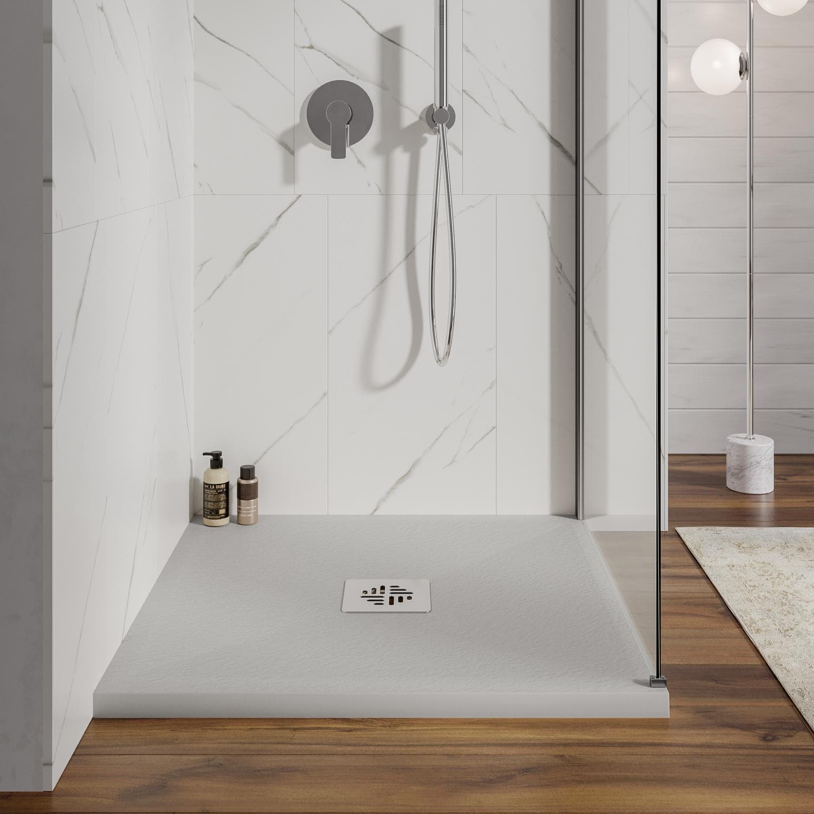 Piatto doccia 80 X 80 cm effetto pietra riducibile grigio - Nalos