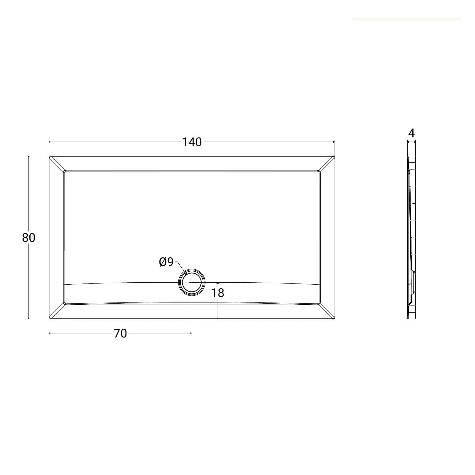 Piatto doccia 80x140 cm altezza 4 cm in resina - Zeke