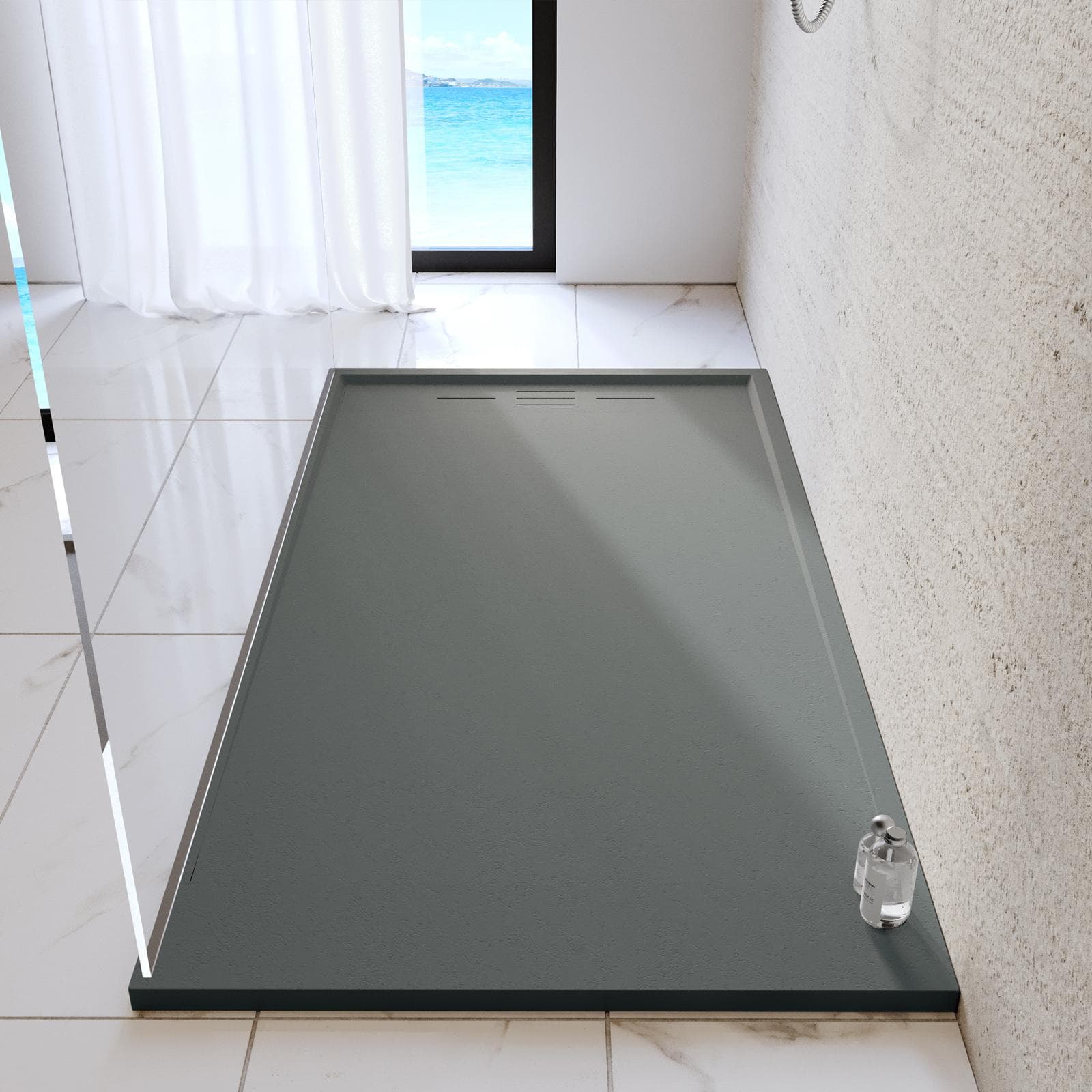 Piatto doccia 80x150 cm grigio scuro effetto pietra riducibile - Block