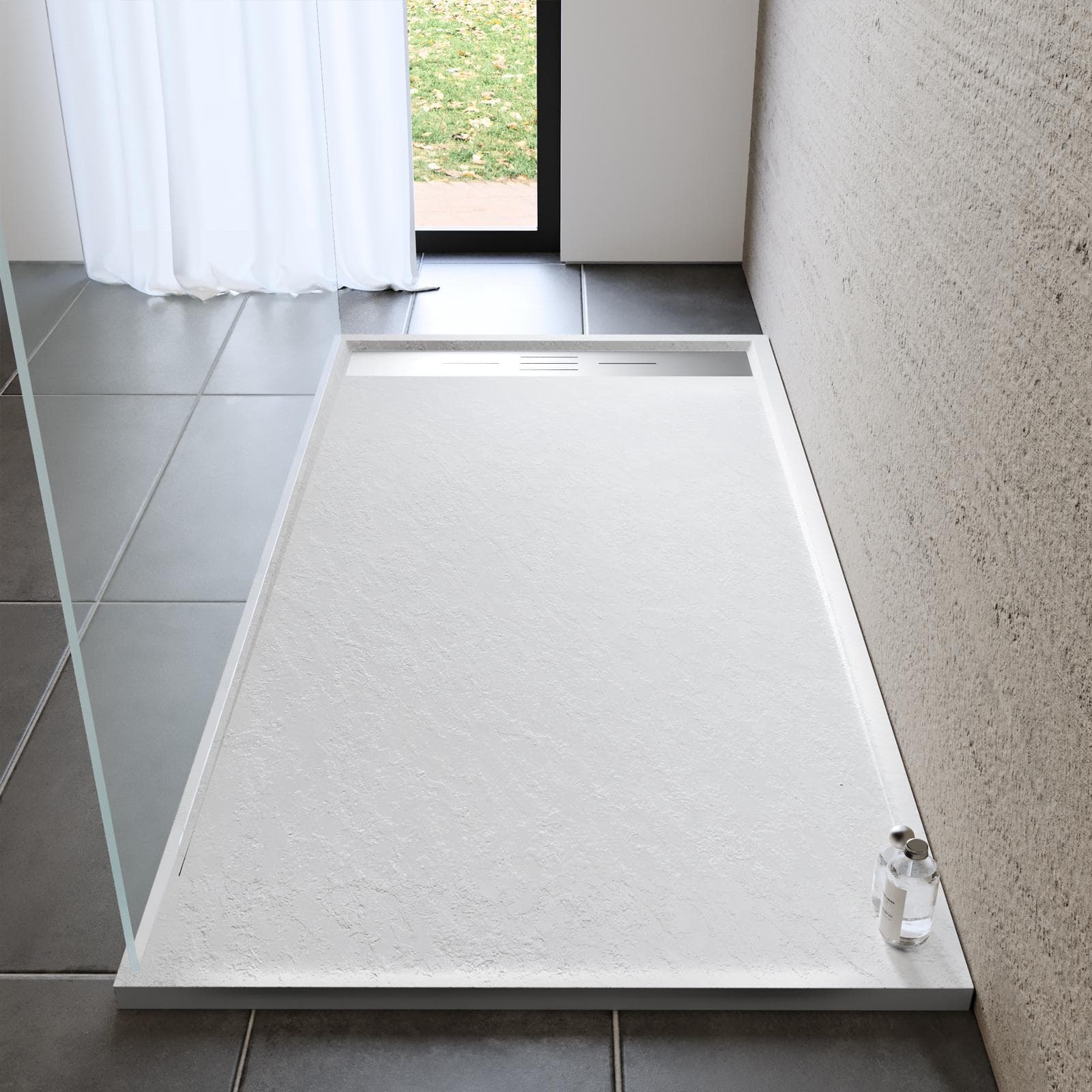 Piatto doccia 80x160 cm bianco effetto pietra riducibile - Trey