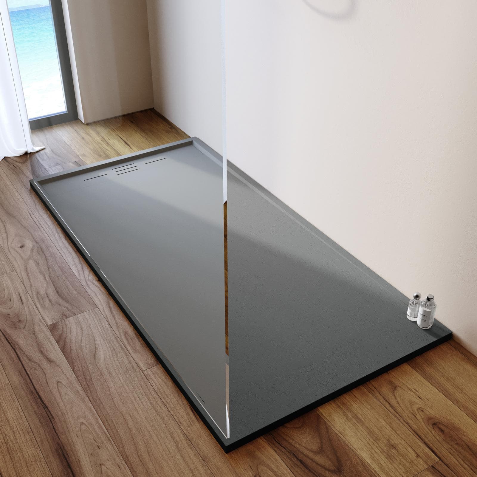 Piatto doccia 80x160 cm grigio scuro effetto pietra riducibile - Block