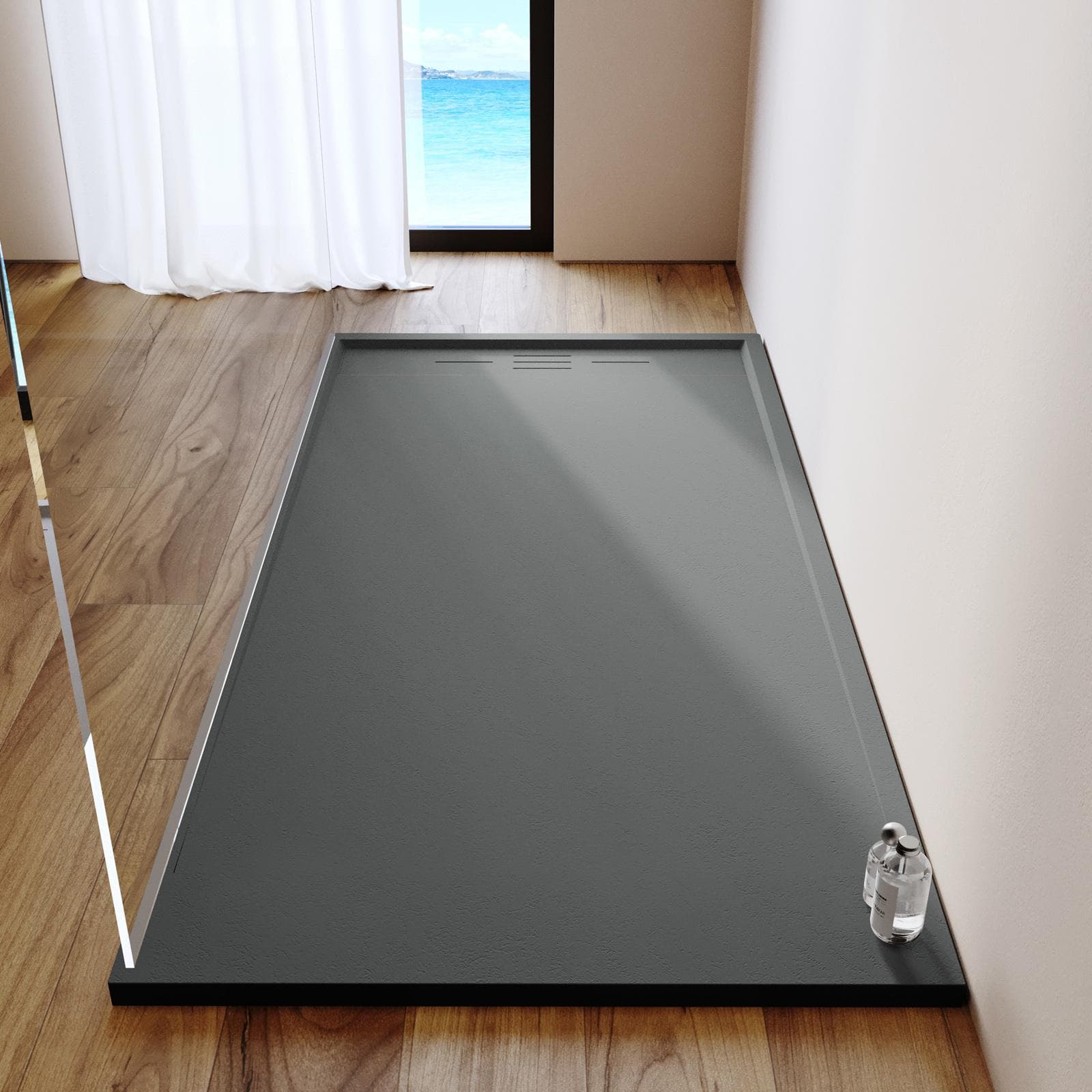 Piatto doccia 80x160 cm grigio scuro effetto pietra riducibile - Block