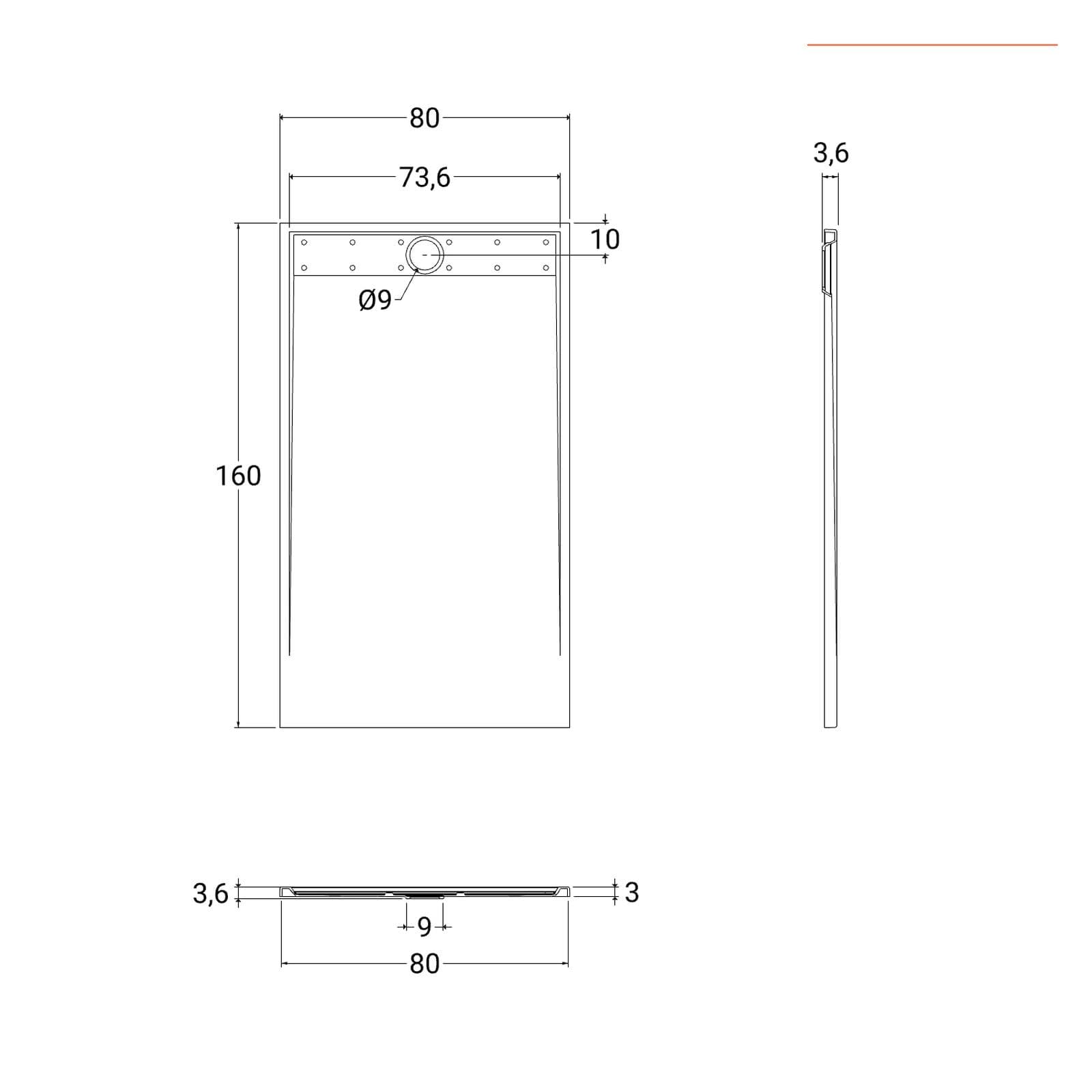 Piatto doccia 80x160 cm grigio scuro effetto pietra riducibile - Block