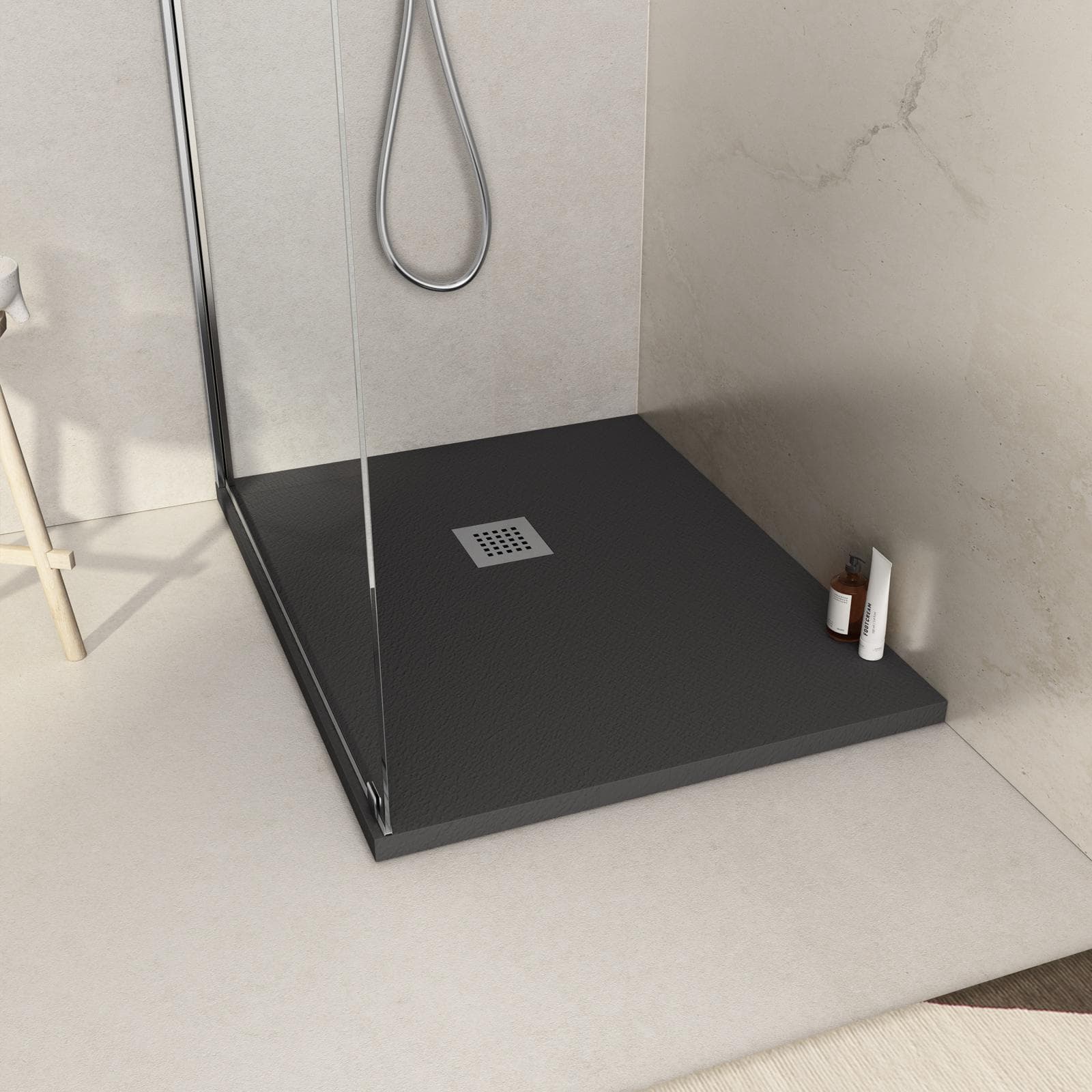 Piatto doccia 80x70 cm antracite effetto pietra riducibile - Liat