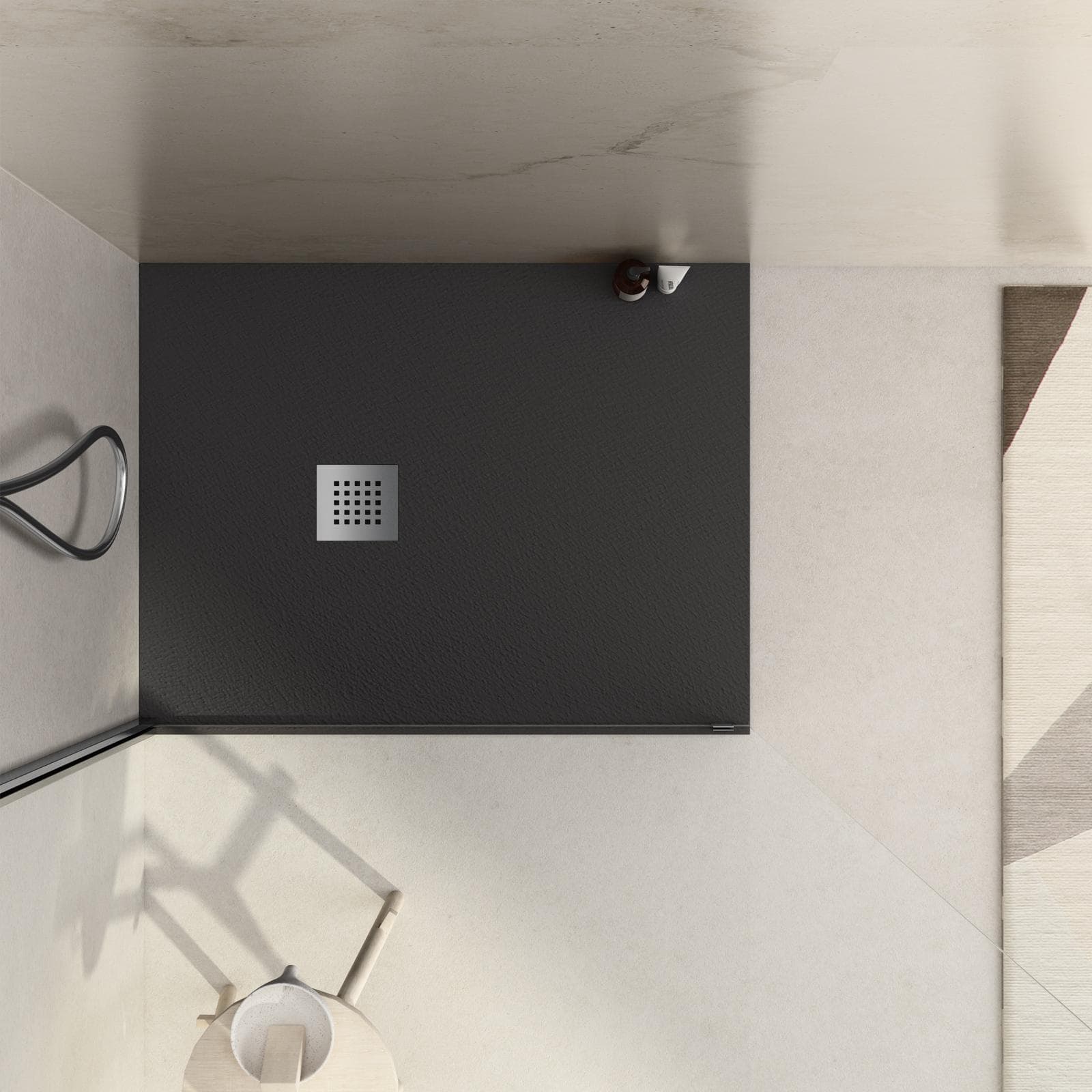 Piatto doccia 80x70 cm antracite effetto pietra riducibile - Liat