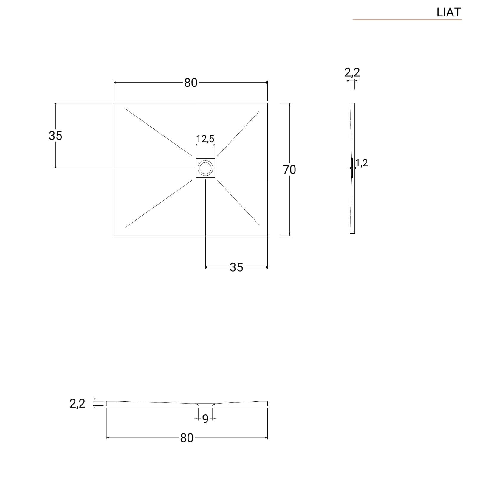 Piatto doccia 80x70 cm bianco effetto pietra riducibile - Liat