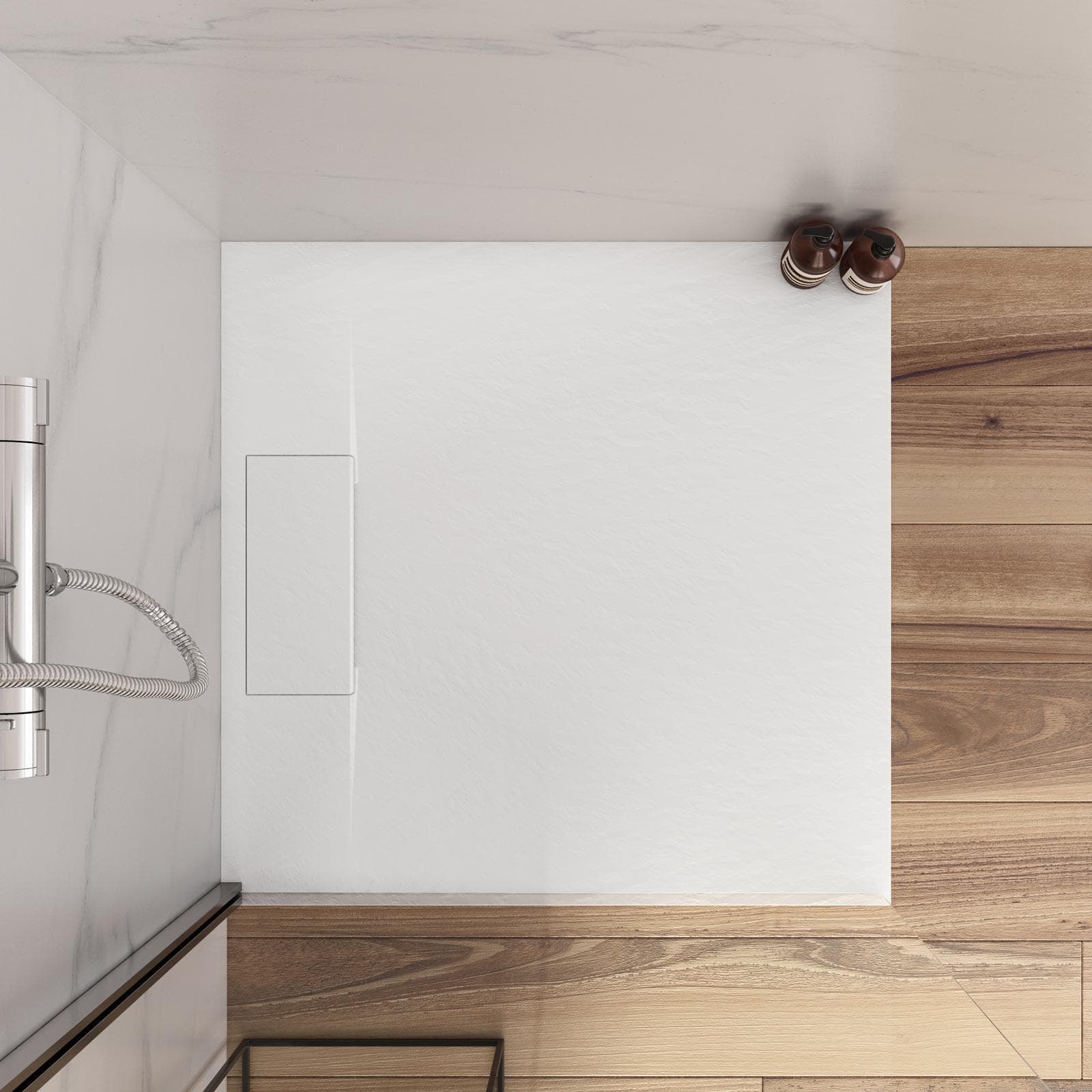 Piatto doccia 80x80 cm riducibile in resina effetto pietra ardesia bianco - Kalf