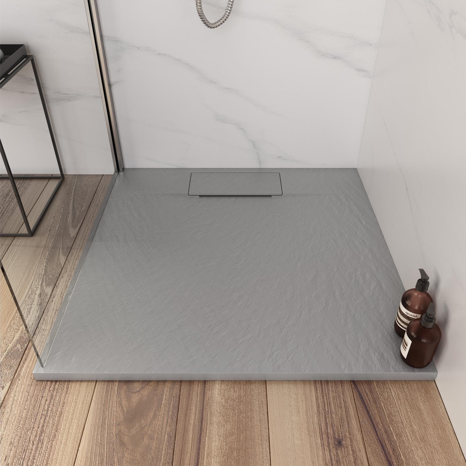 Piatto doccia 80x80 in resina effetto pietra ardesia grigio - Kalf