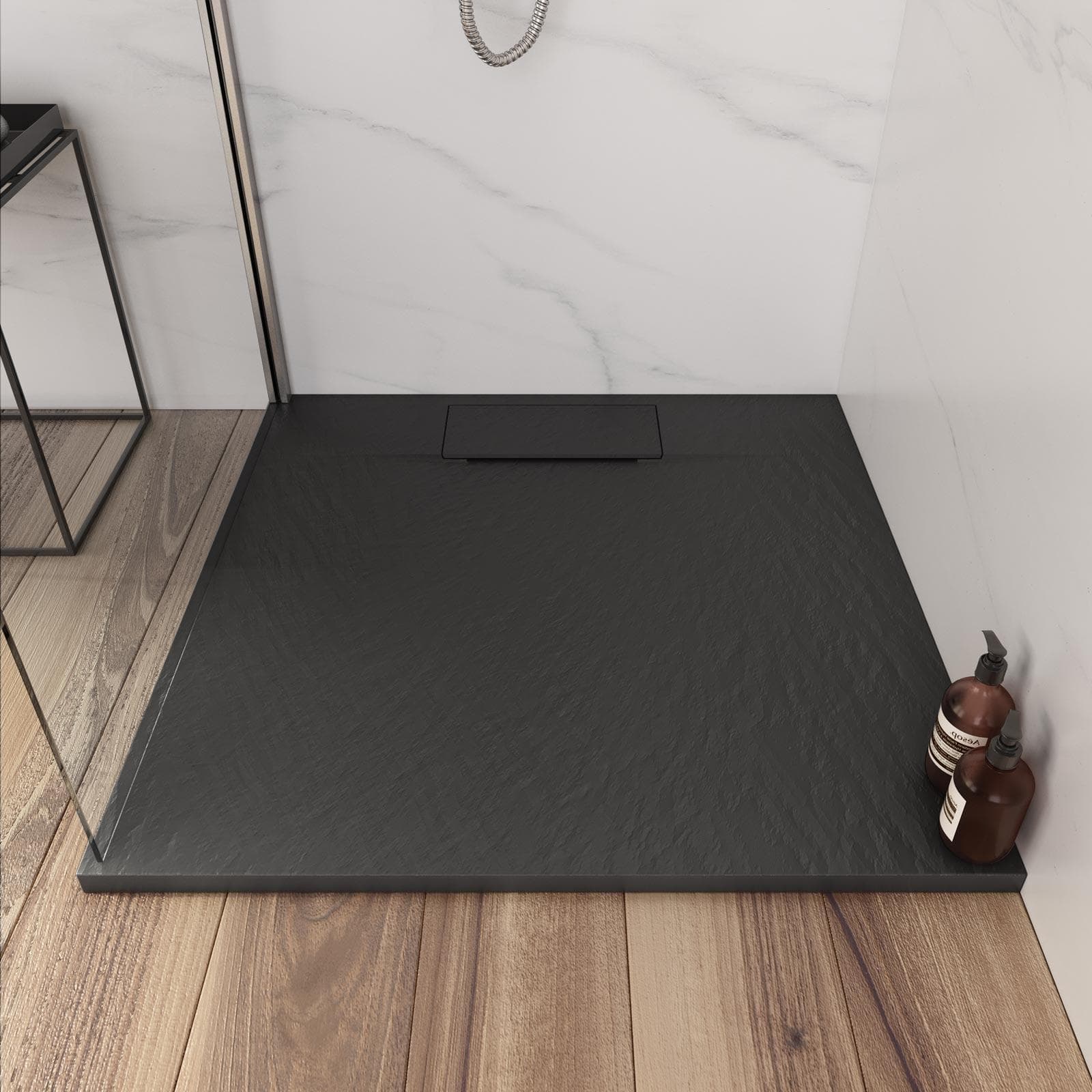 Piatto doccia 80x80 in resina effetto pietra ardesia nero - Kalf
