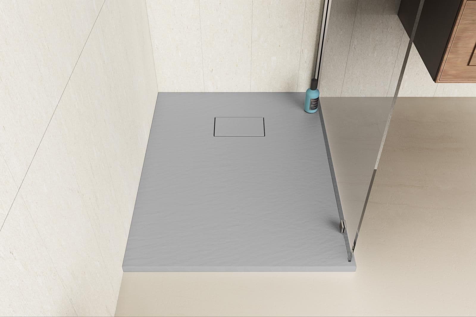 Piatto doccia 90x80 cm ultraslim riducibile grigio effetto pietra - Rok