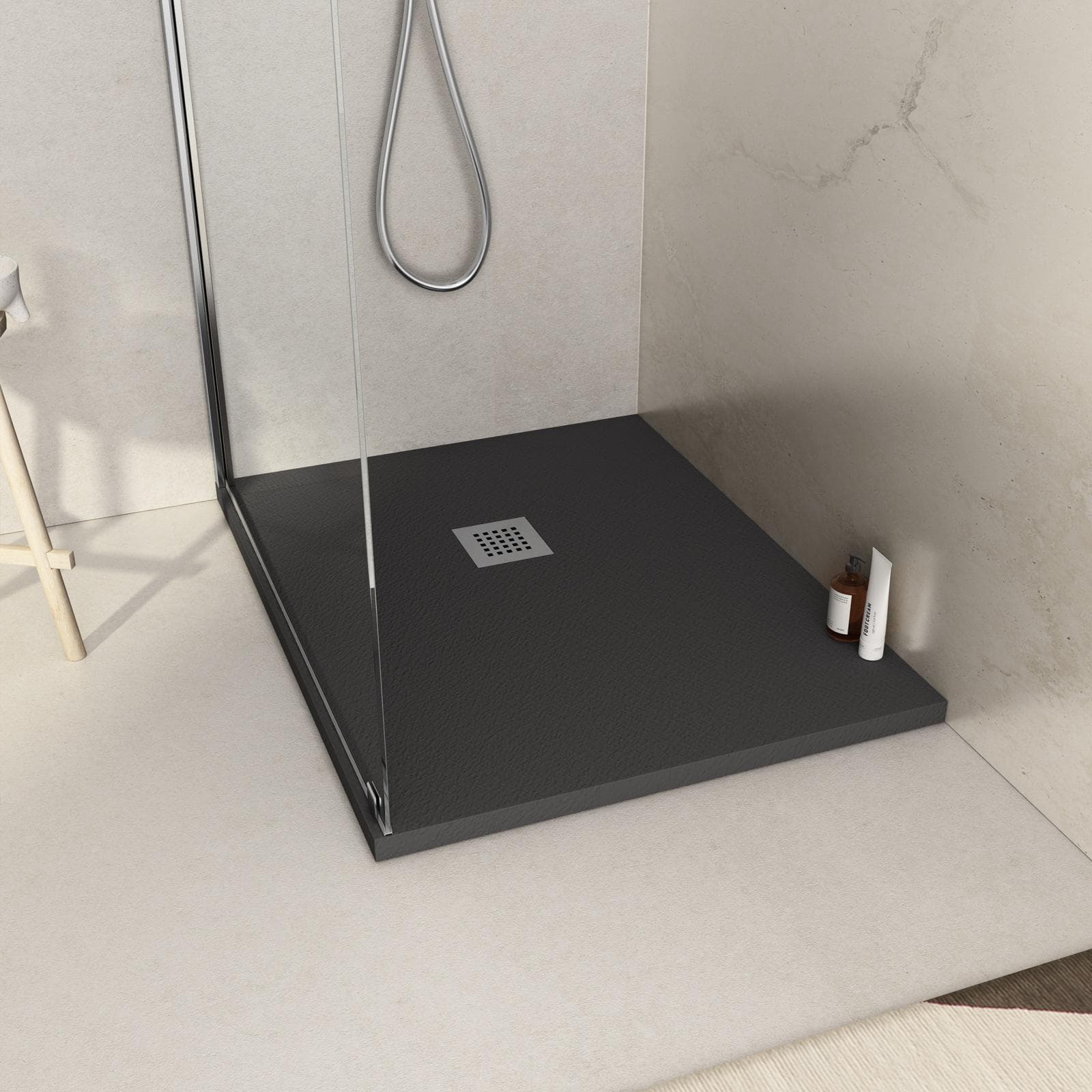Piatto doccia 90x70 cm antracite effetto pietra riducibile - Liat