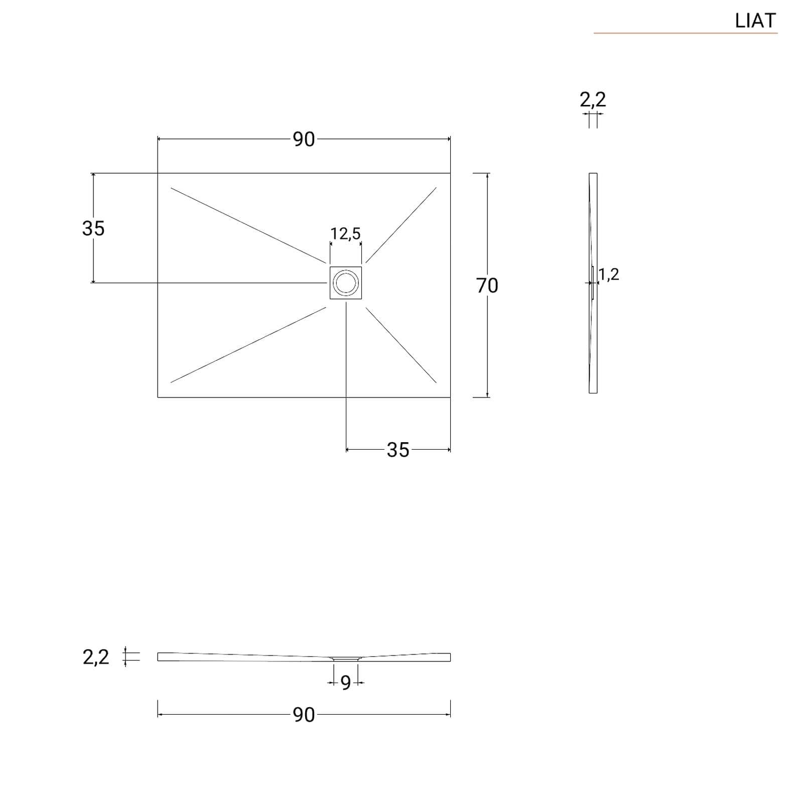 Piatto doccia 90x70 cm grigio effetto pietra riducibile - Liat