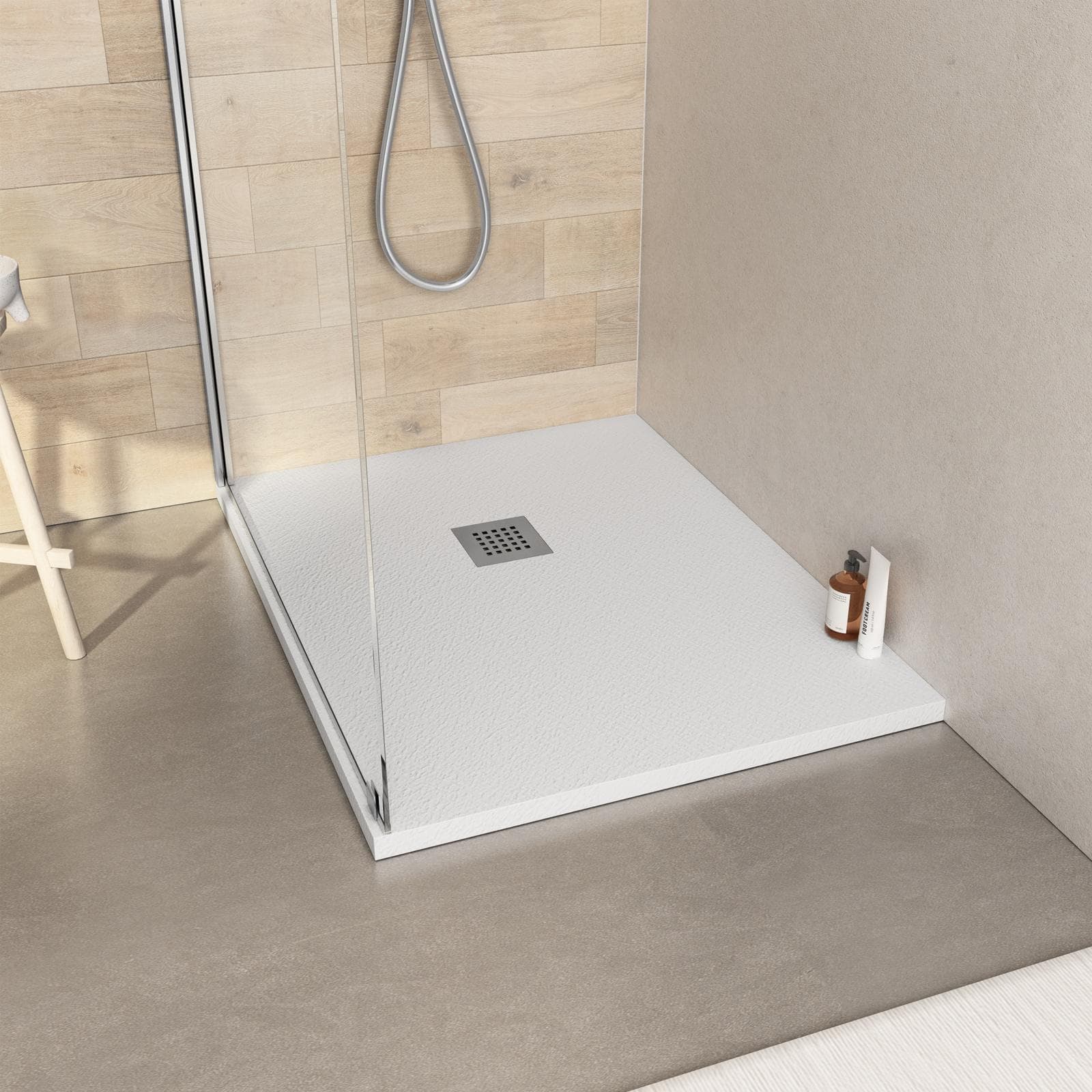 Piatto doccia 90x80 cm bianco effetto pietra riducibile - Liat