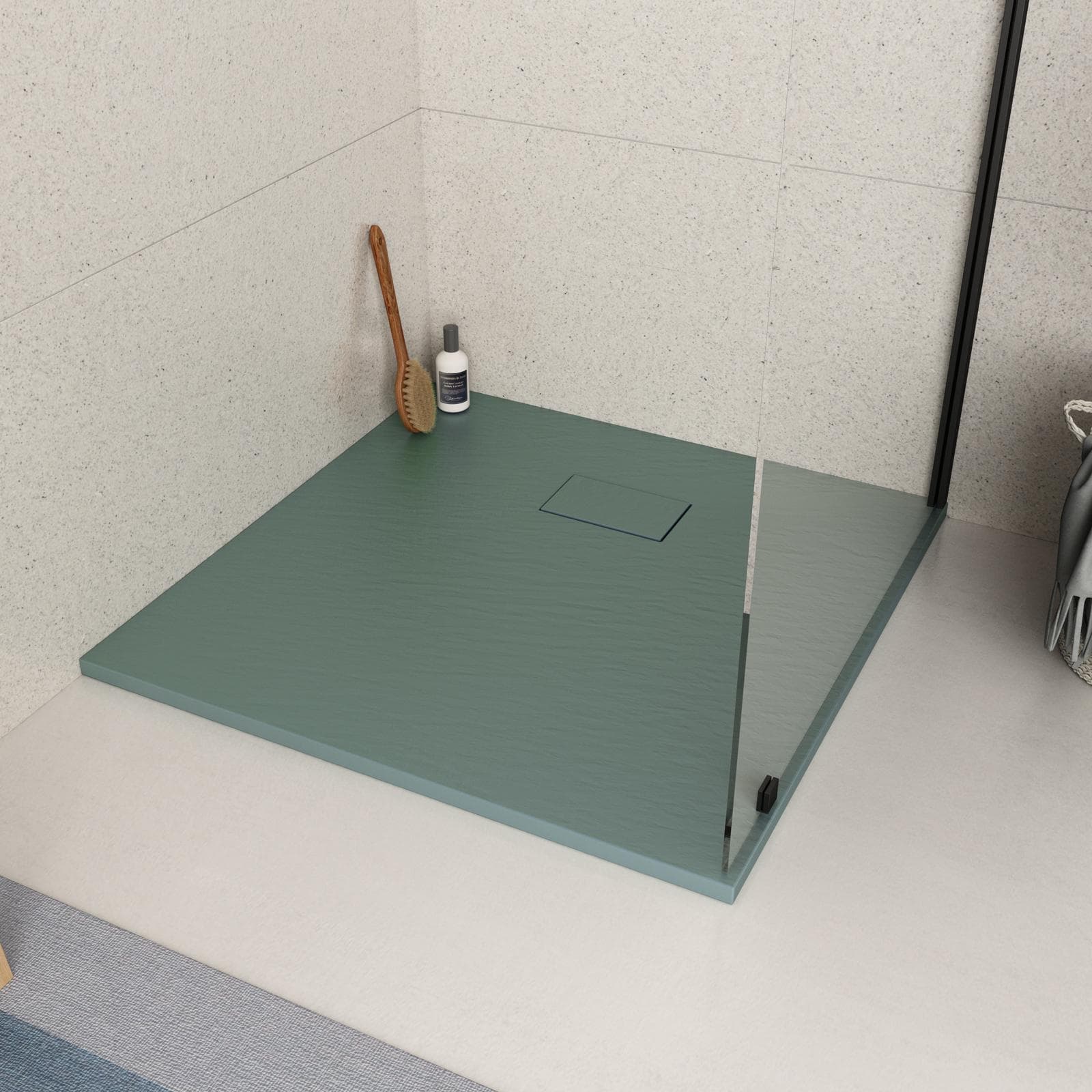 Piatto doccia 90x90 cm ultraslim riducibile verde effetto pietra - Rok