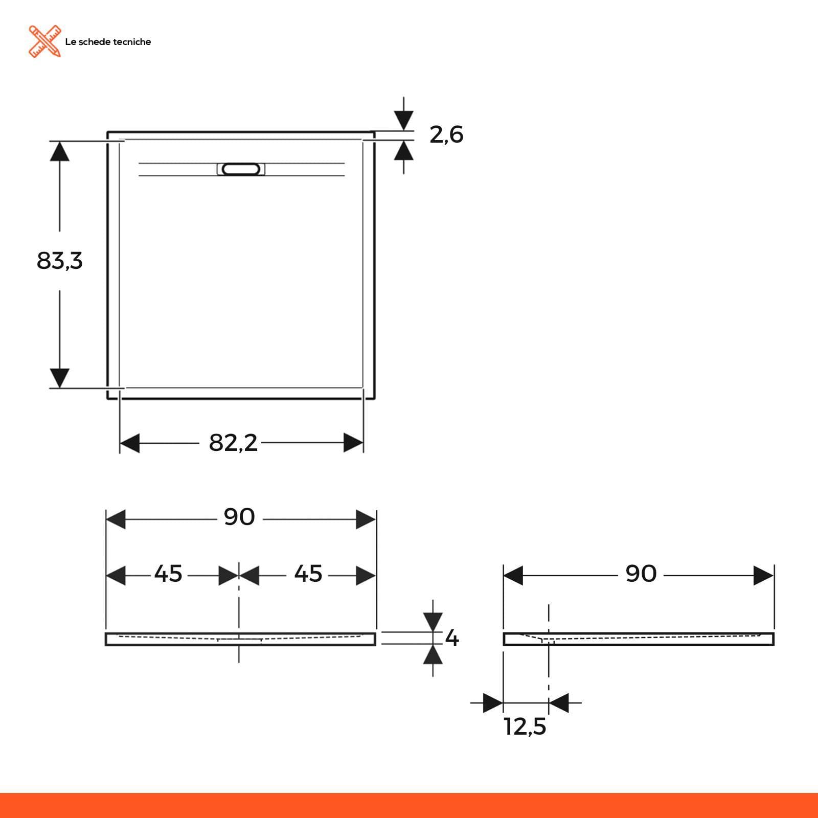 Piatto doccia 90x90 effetto pietra bianco Serie Sestra - Geberit