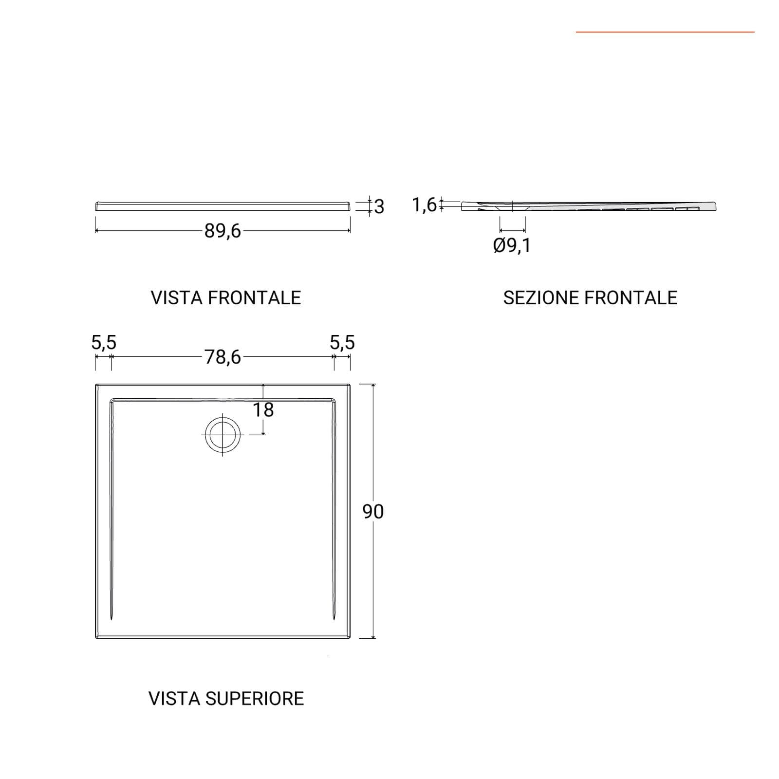 Piatto doccia 90x90x3 h cm bianco lucido - Navox