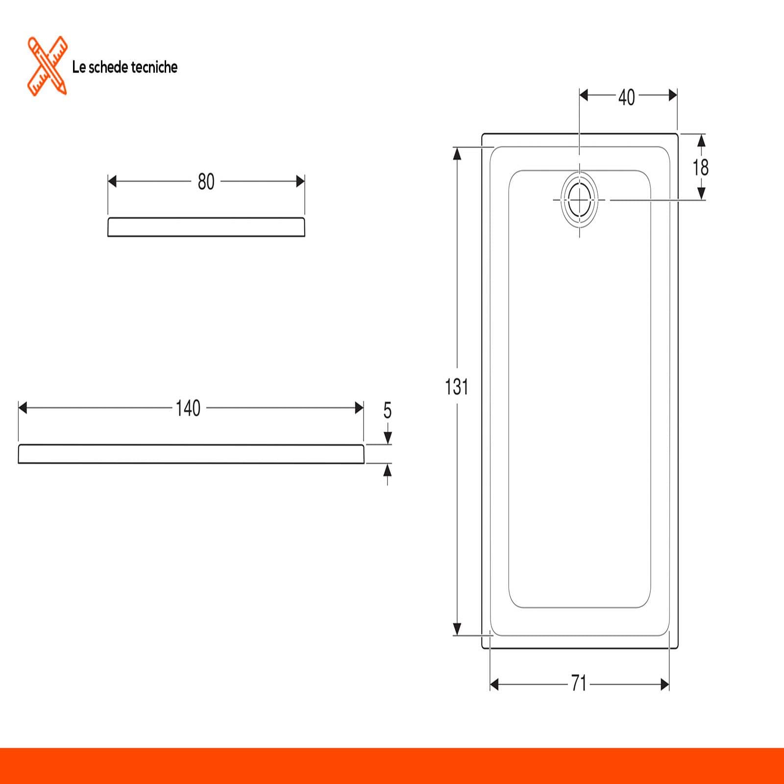 Piatto doccia 80x140 cm slim ceramica bianca Serie 45 - Geberit